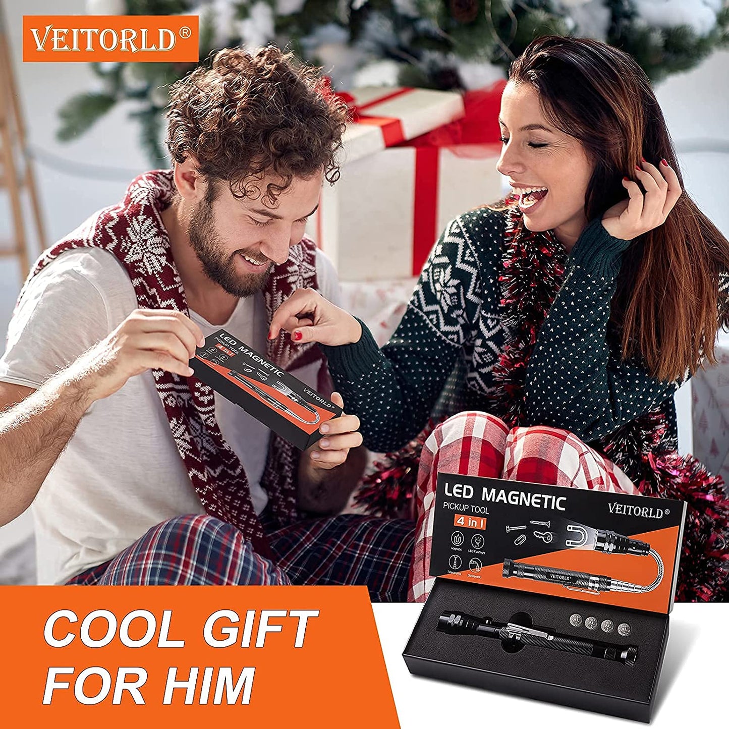 Gifts for Dad Men from Daughter Son Wife, Christmas Stocking Stuffers, Extendable Magnetic Flashlight, Telescoping Magnet Pickup Tool, Cool Birthday Gifts for Father Grandpa Husband Boyfriend Women