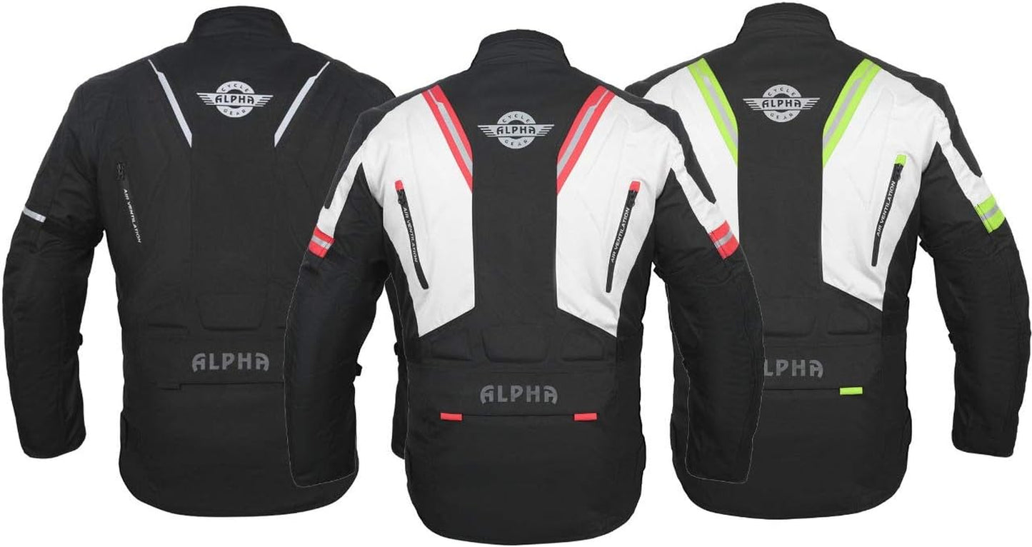 ACG ADVENTURE MOTORCYCLE JACKET MEN for TOURING CE ARMOR WATERPROOF ALL SEASON BIKER RIDING (BLACK/RED, MEDIUM)