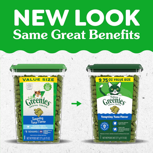 Greenies Cat Treats, Veterinarian-Recommended Adult Natural Dental Cat Treats, Tempting Tuna Flavor, 9.75 Oz. Tub