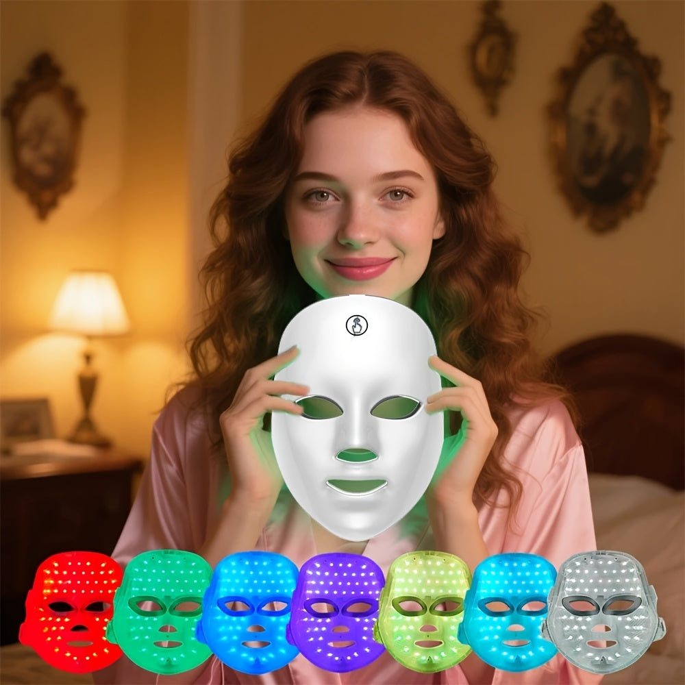 Home USB-Powered 7-Color LED Facial Beauty Instrument – Multifunctional Facial Care Tool for Skin Rejuvenation and Treatment