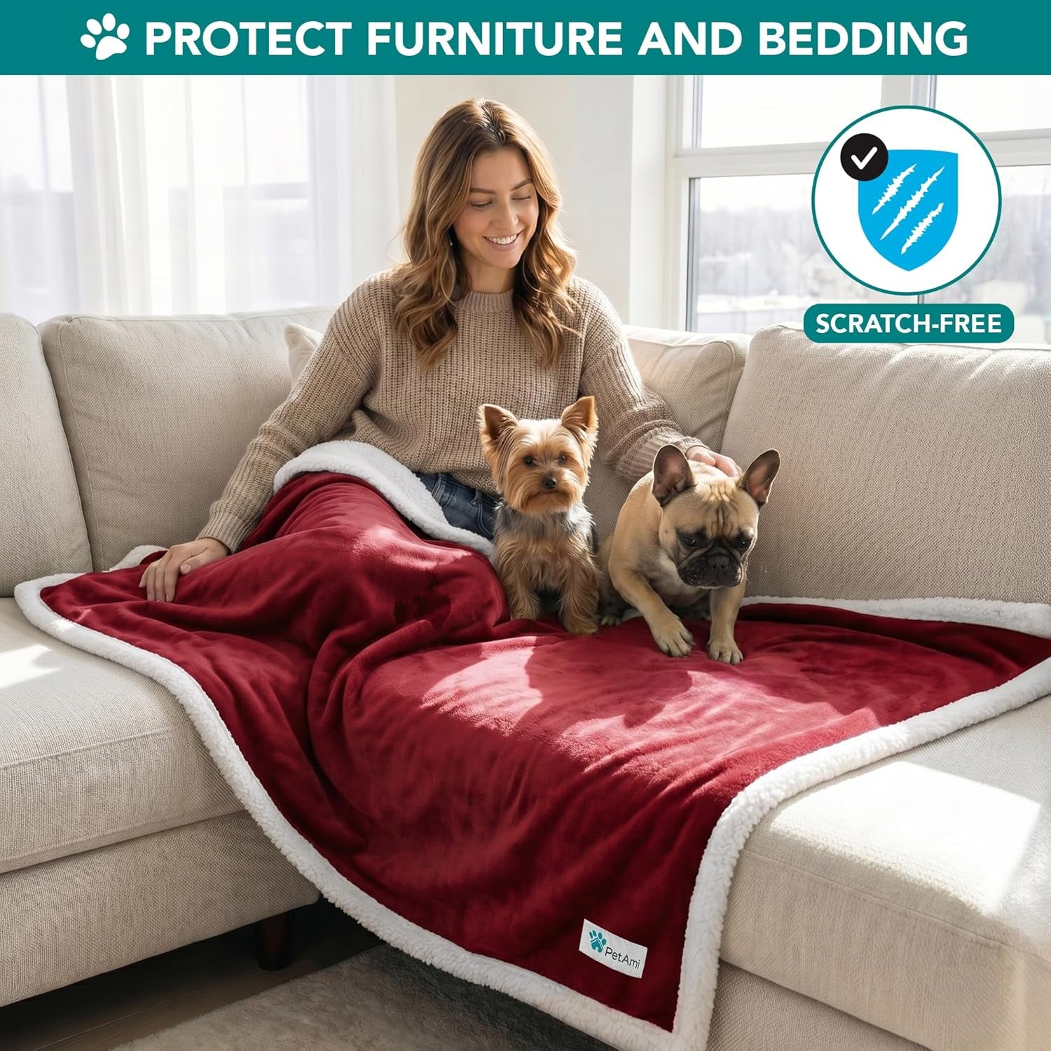 Dog Blanket for Small Medium Dogs, Pet Bed Blanket Cat Puppy Kitten, Fleece Furniture Couch Cover Protector Sofa Car, Soft Sherpa Dog Throw Plush Reversible Washable, Mini 29X40 Maroon Red
