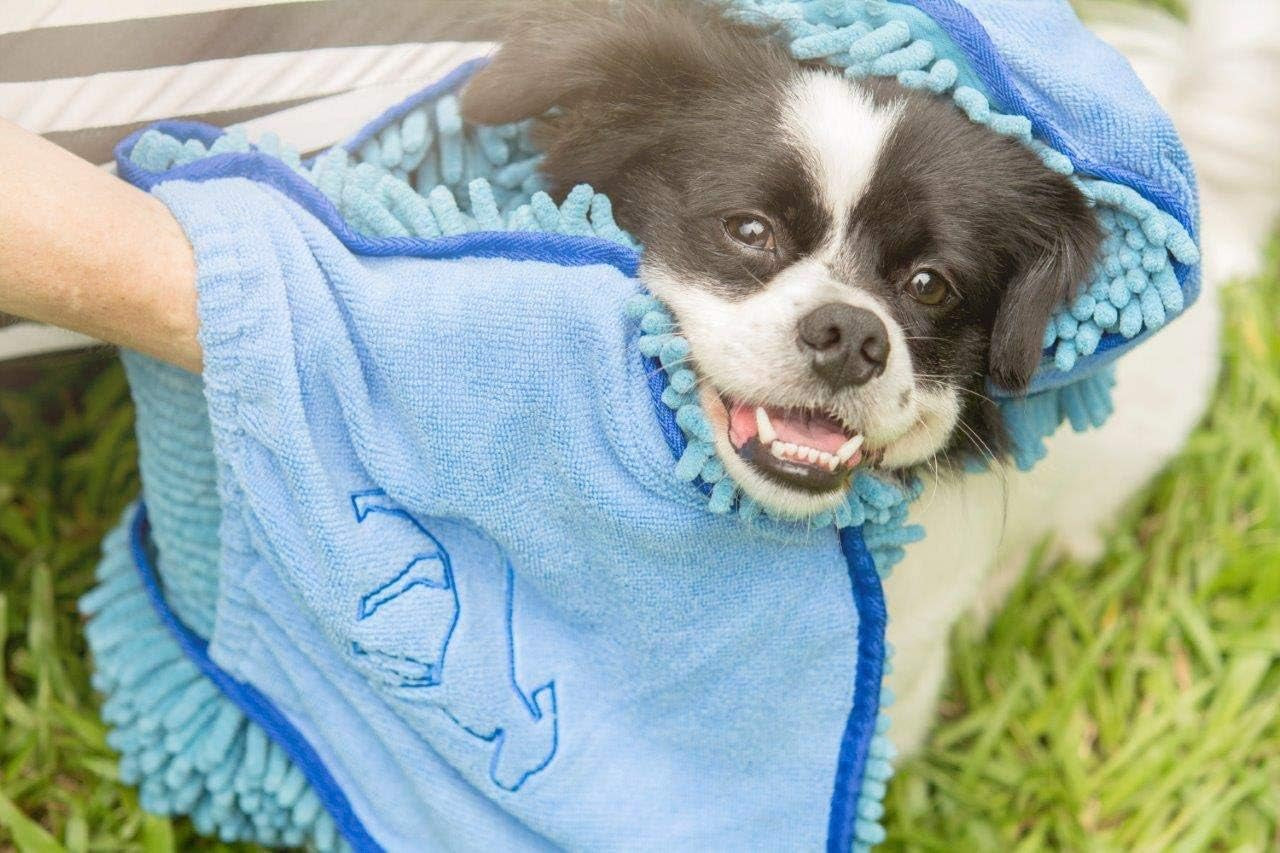 Quick Dry Towel for Dogs | Ultra Absorbent Microfiber Shammy | Extra Large 35X15 Size for All Breeds | Comfortable Hand Pockets | Indoor Outdoor Use | Durable Material | Machine Washable