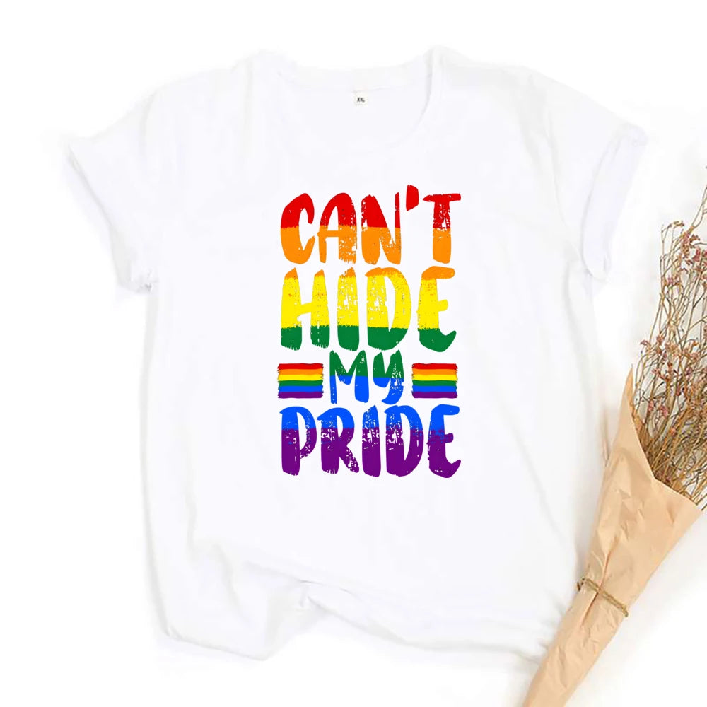Can'T Hit My Pride Print Women Tee Shirt Girl Rainbow Tshirts LGBT Pride Month Tshirt Love Wins Graphic Tee Summer Women Clothes