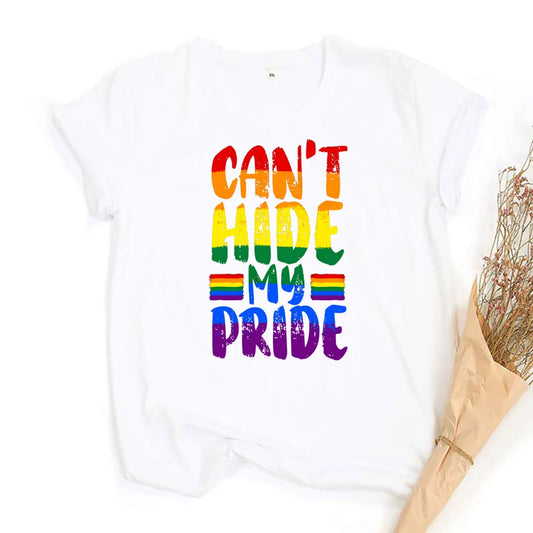 Can'T Hit My Pride Print Women Tee Shirt Girl Rainbow Tshirts LGBT Pride Month Tshirt Love Wins Graphic Tee Summer Women Clothes