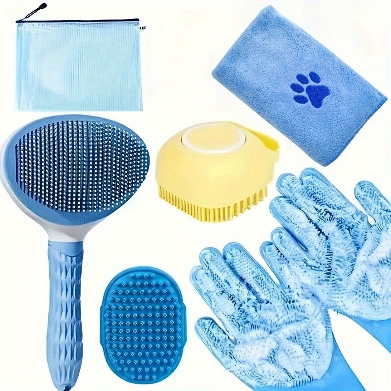 6-Piece Pet Grooming Kit – Brush, Microfiber Towel, Washing Gloves & Shedding Tool