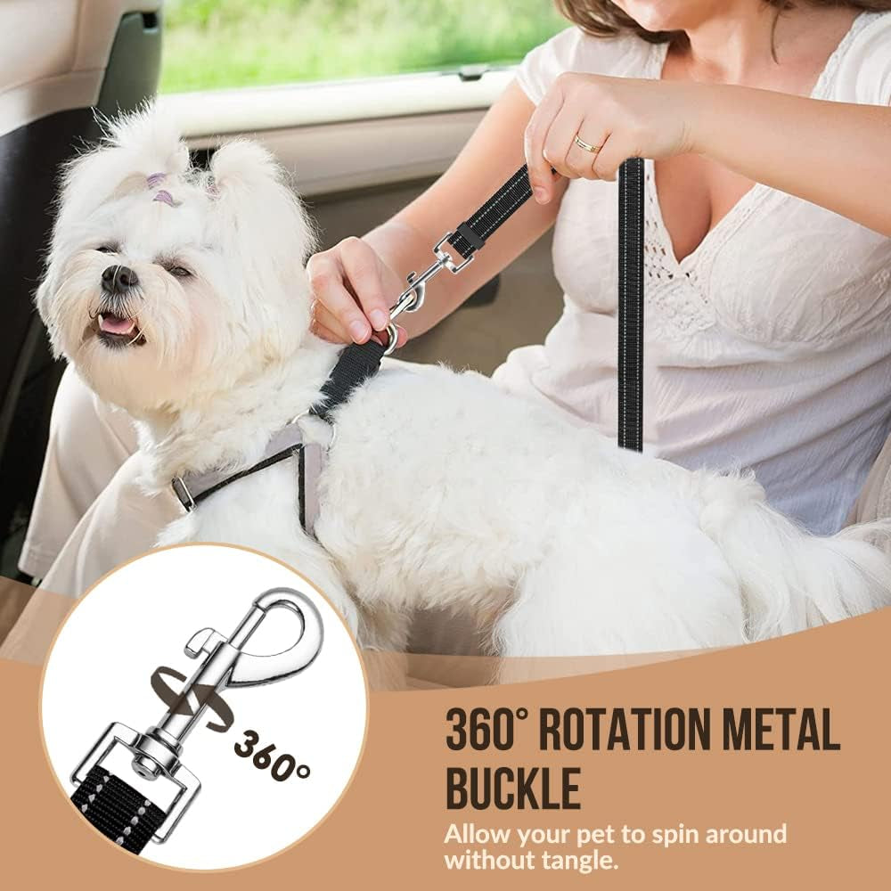 Dog Seat Belt for Car, 2 Pack Dog Car Harness Seatbelt Adjustable with Elastic Bungee Buffer, 2 in 1 Pet Car Leash Headrest Restraint Dog Reflective Safety Tether (S, Black, Headrest+Clip)