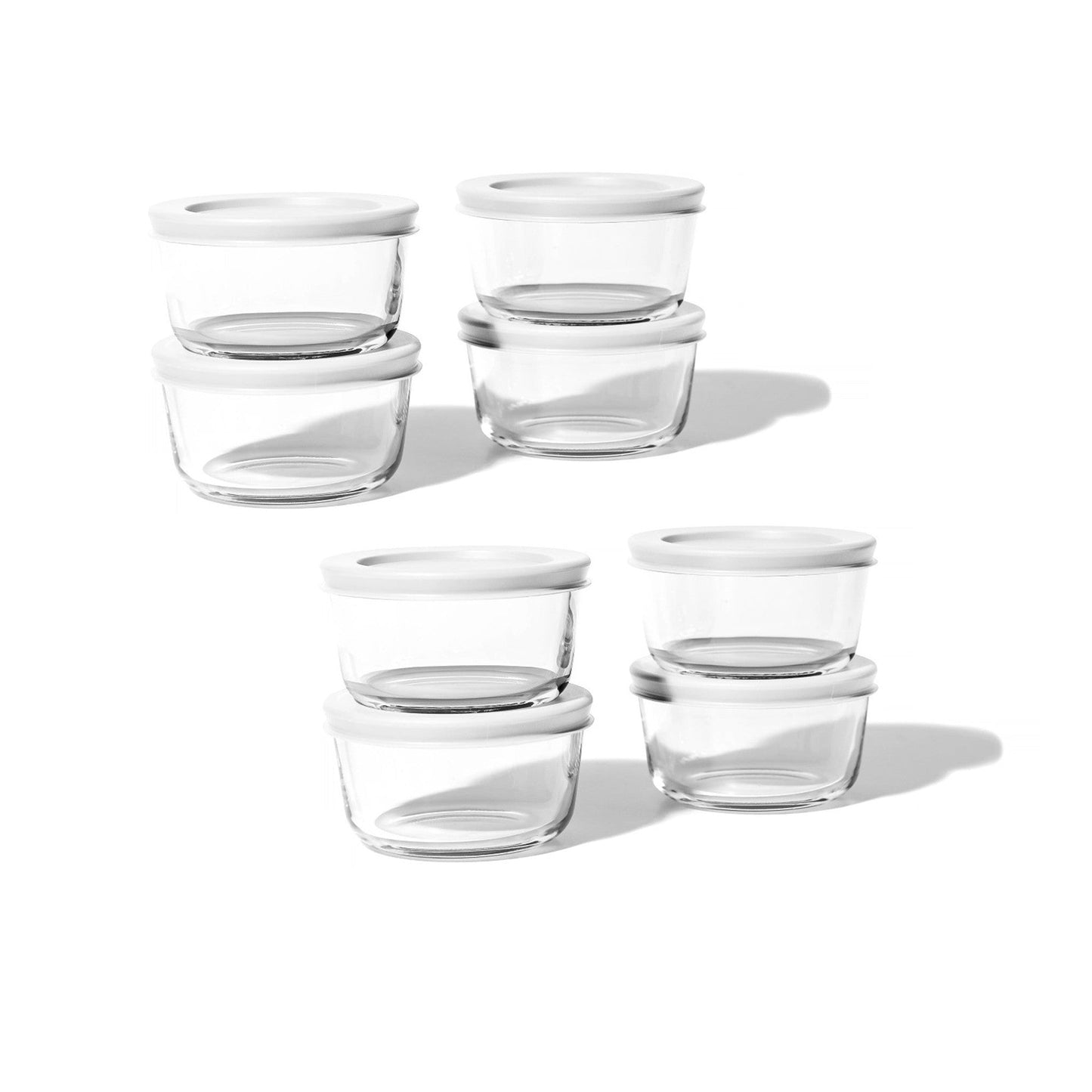 16 Piece Set (7Oz) Round Glass Storage Containers With Lids, White