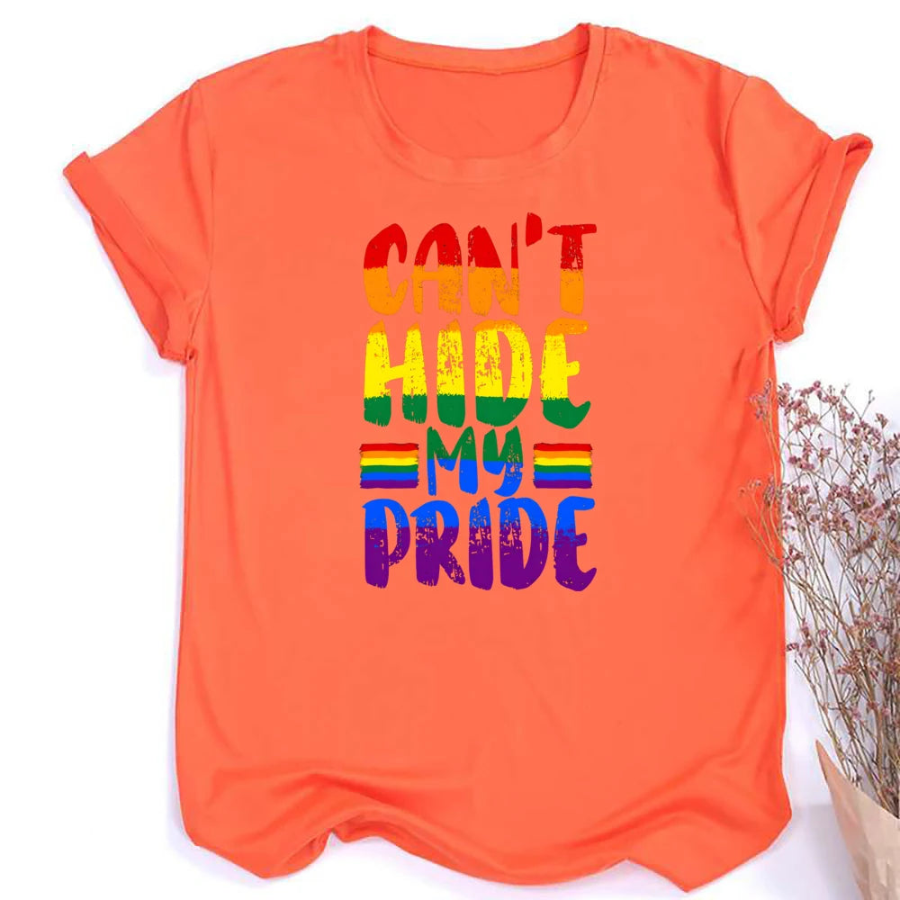 Can'T Hit My Pride Print Women Tee Shirt Girl Rainbow Tshirts LGBT Pride Month Tshirt Love Wins Graphic Tee Summer Women Clothes