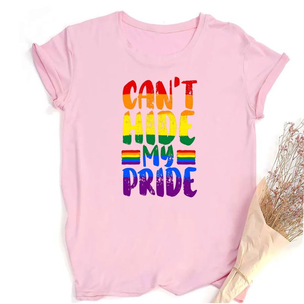 Can'T Hit My Pride Print Women Tee Shirt Girl Rainbow Tshirts LGBT Pride Month Tshirt Love Wins Graphic Tee Summer Women Clothes
