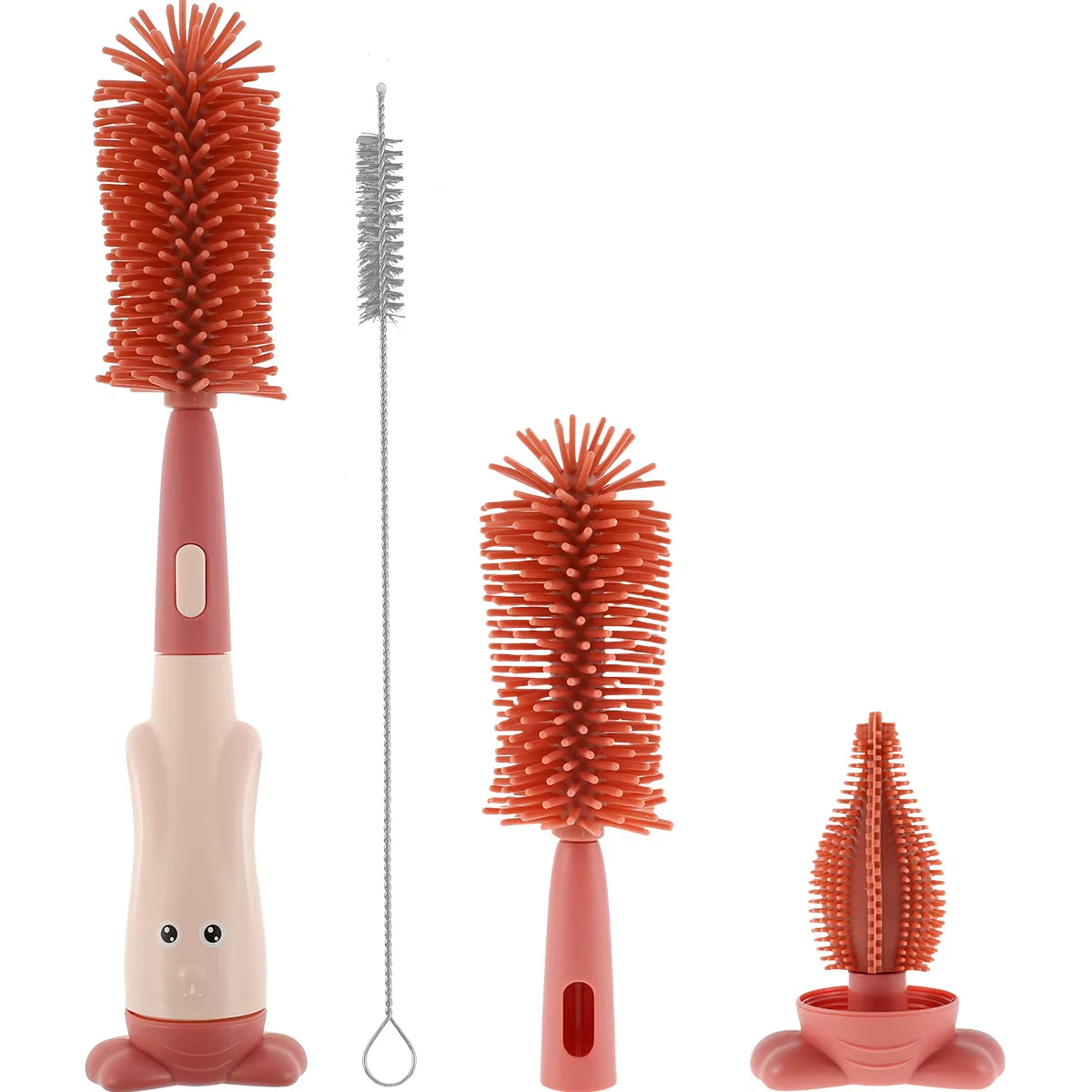 3Pcs Baby Bottle Brush Set 3 in 1 Silicone Baby Bottle Cleaner Pacifier Brush with Stand Portable Straw Glass Cup Cleaner Brush