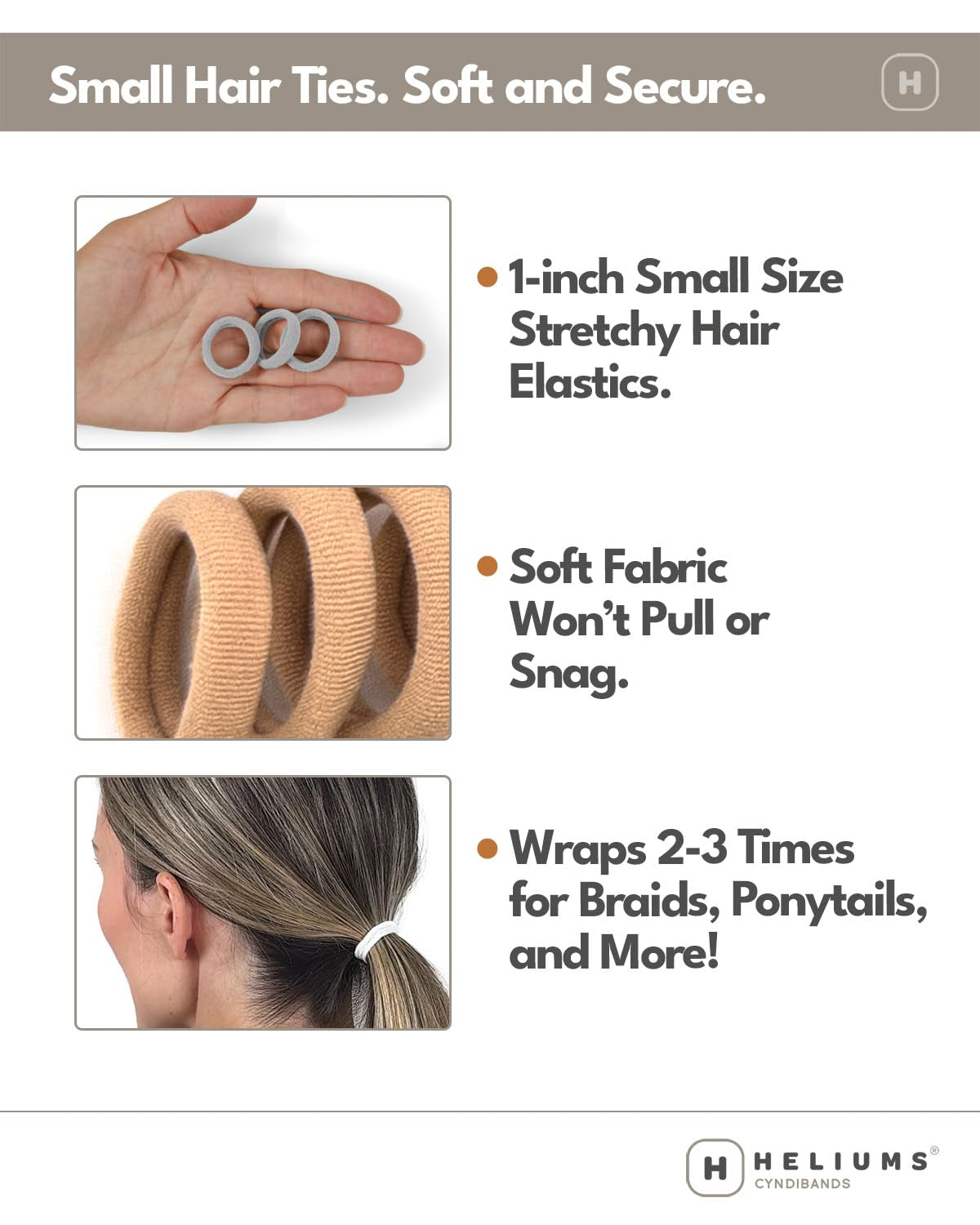 Small Hair Ties - Gold - 1 Inch Seamless No-Damage Ponytail Holders for Kids, Braids and Thin Hair - 20 Count