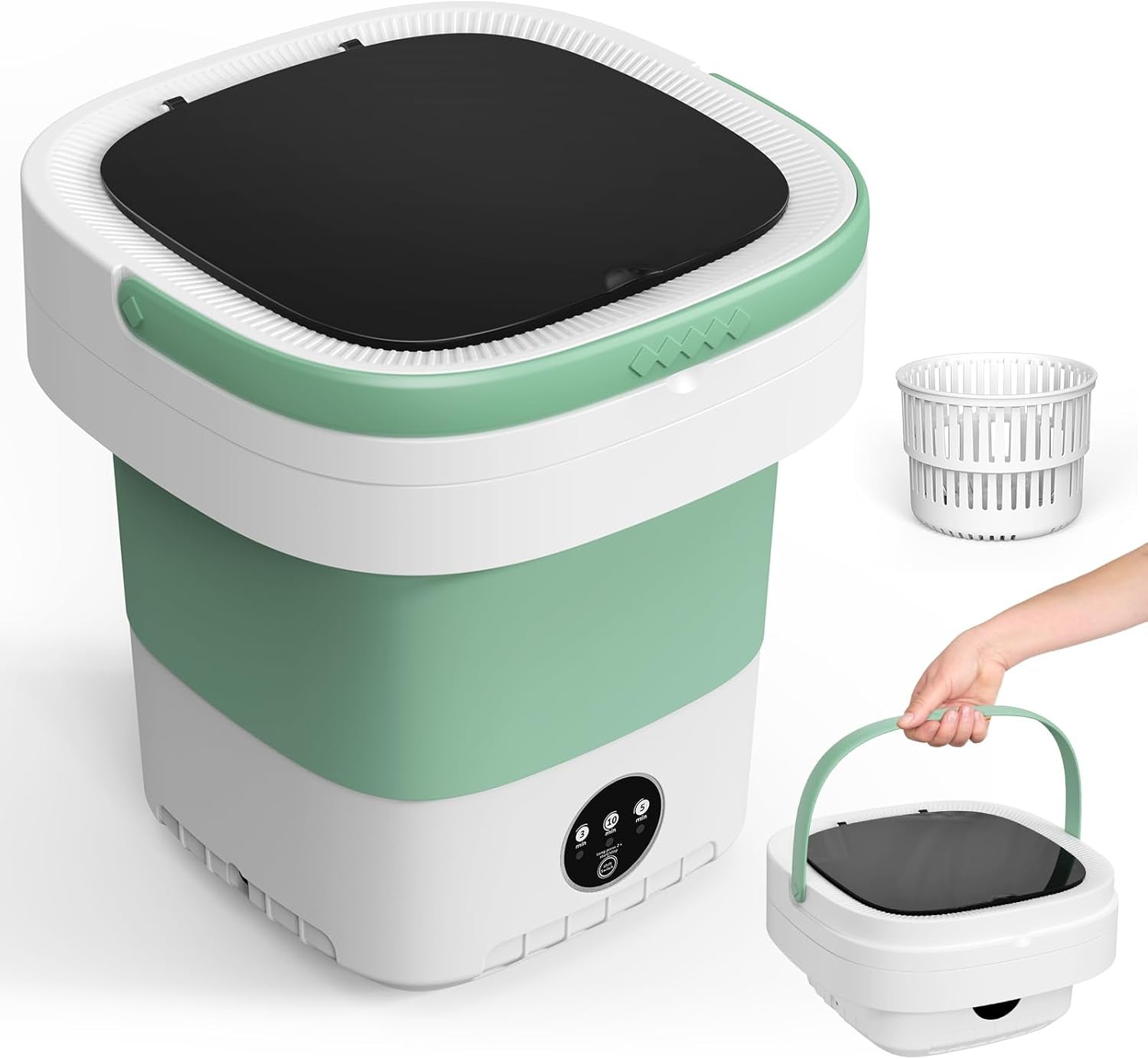 Portable Washing Machine, 12L Upgraded Mini Washing Machine with Spin Basket, Foldable Washer Cleaning for Underwear, Baby Clothes Socks and Small Items, Small Washer for Apartments, Dorm,Rv (Green)