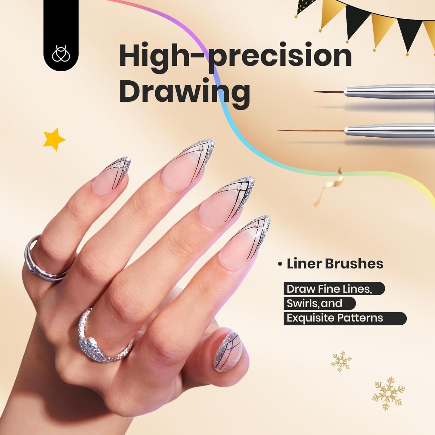 Beetles Gel Polish Nail Art Brushes, 6 Pcs Fingernail Art Design Pens, Wood Alloy Handle, Dotting Pen Clean up Liner French Nail Brush Set, DIY Manicure Tools Gift for Women