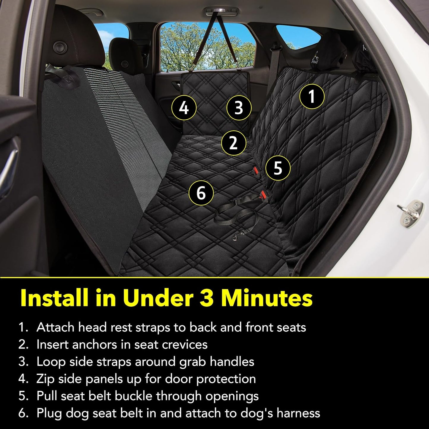 Dog Car Seat Cover with Mesh Window, Heavy Duty Pet Seat Cover for Back Seat, Extra Padded Non-Slip Dog Hammock, Water-Resistant Back Seat Protector for Cars Trucks and Suvs (64" W X 60" L)