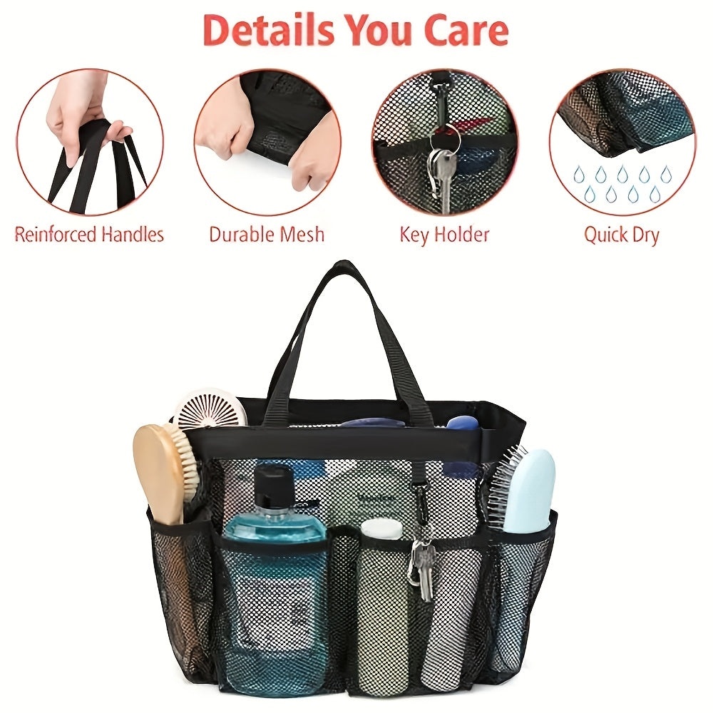 1pc Portable Mesh Shower Rack – Essential Quick-Dry Hanging Storage Bag for University Dorms, Bathrooms, Gyms, Camping, Travel, Cruises, Beaches – Shower Handbag Washbag Basket