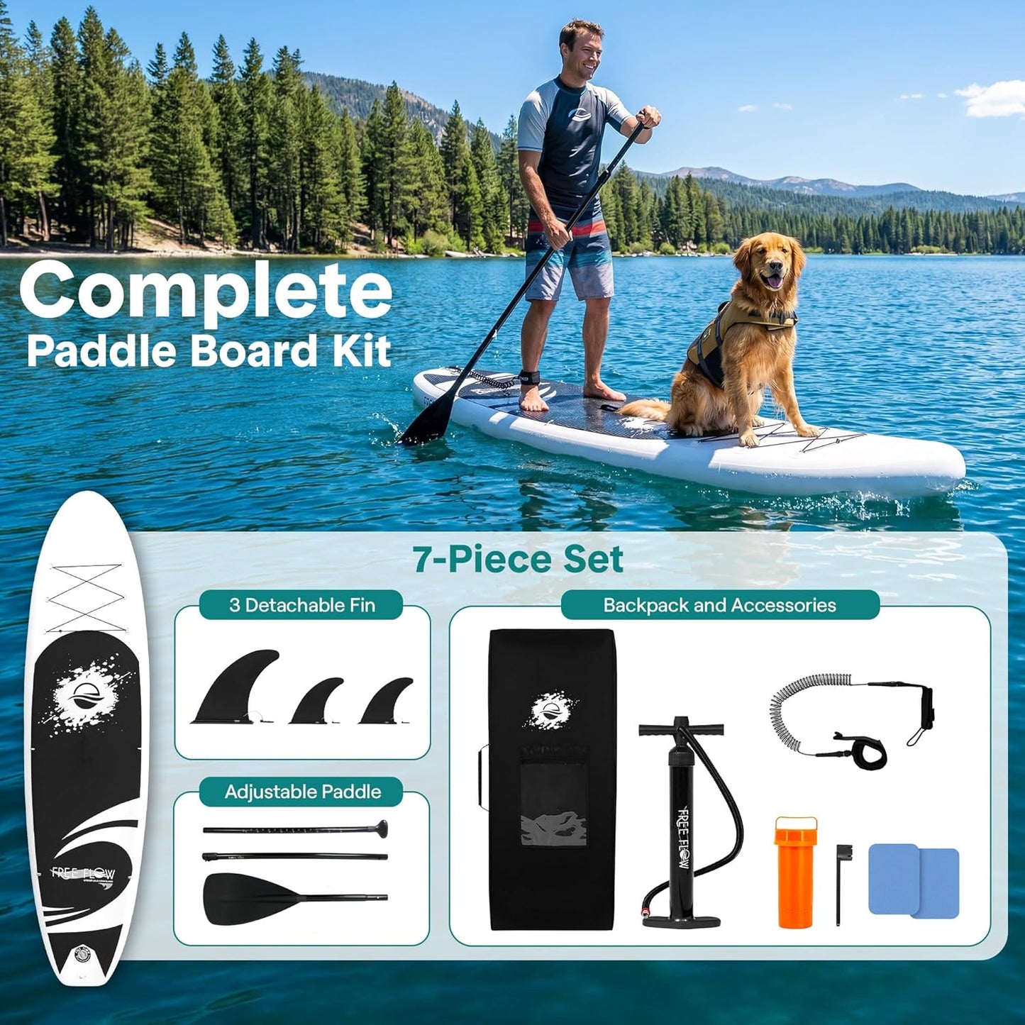 Inflatable Stand up Paddle Board with Premium SUP Accessories – Wide Stable Design with Non-Slip EVA Deck Pad for Adults and Youth of All Skill Levels, 350 Lbs Capacity