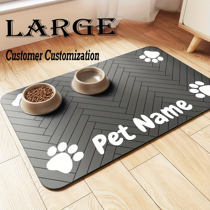 Personalized Custom Anti-Slip Paw Print Dog & Cat Feeding Pads – Quick-Drying, Water-Absorbing, Waterproof, Stain-Resistant Pet Bowl Mats with Bone-Shaped Spacers for Easy Cleaning – Durable Brown & White Designs