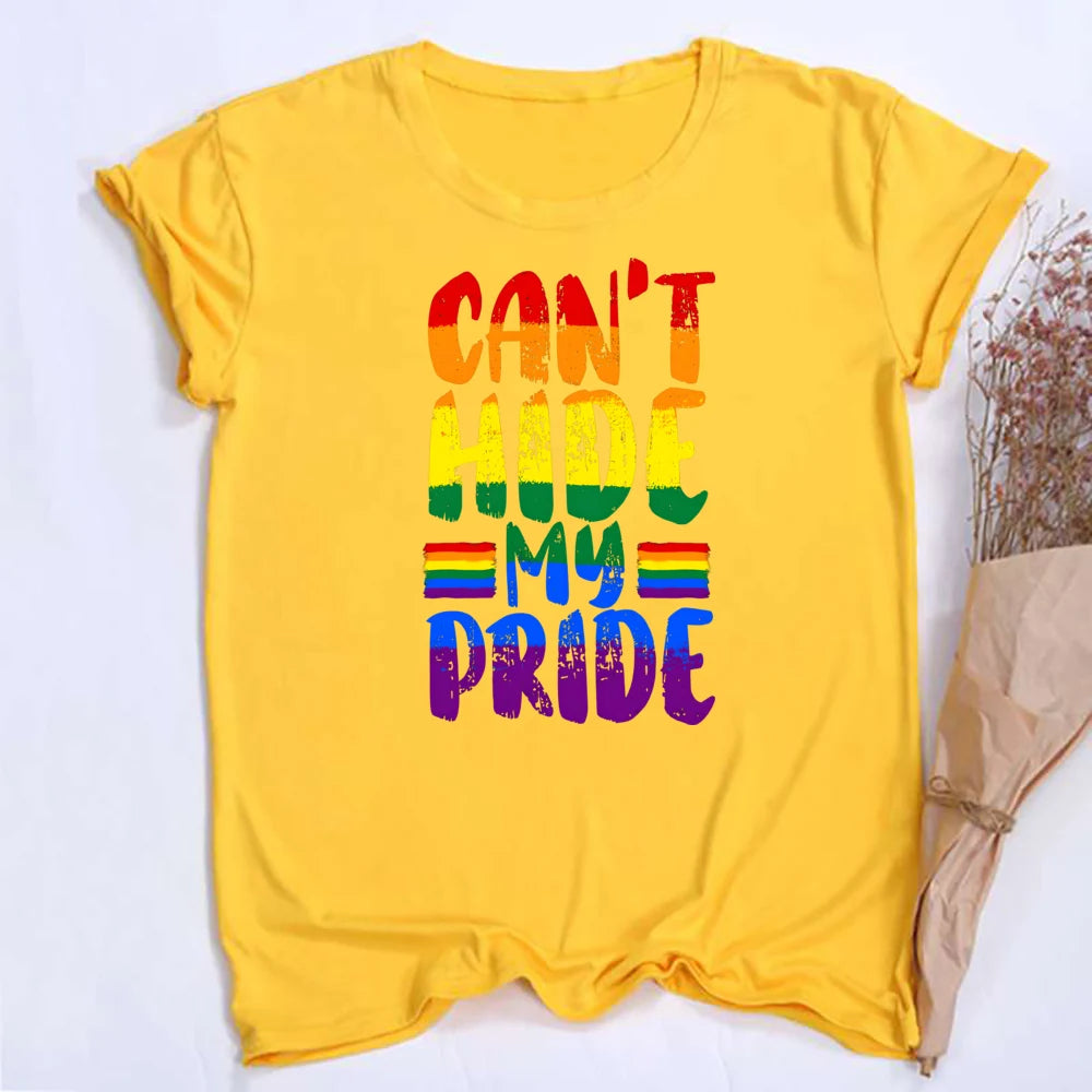 Can'T Hit My Pride Print Women Tee Shirt Girl Rainbow Tshirts LGBT Pride Month Tshirt Love Wins Graphic Tee Summer Women Clothes