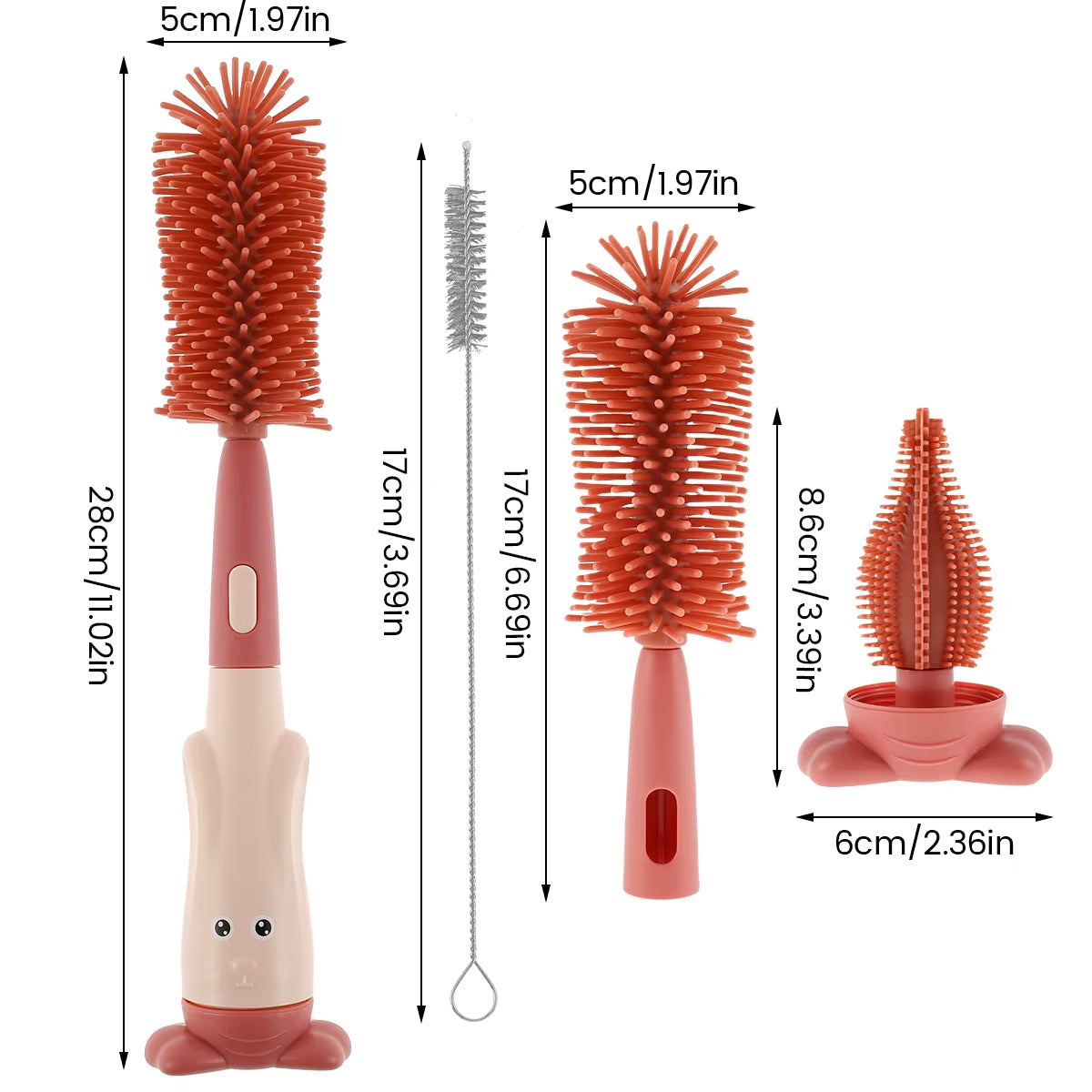 3Pcs Baby Bottle Brush Set 3 in 1 Silicone Baby Bottle Cleaner Pacifier Brush with Stand Portable Straw Glass Cup Cleaner Brush