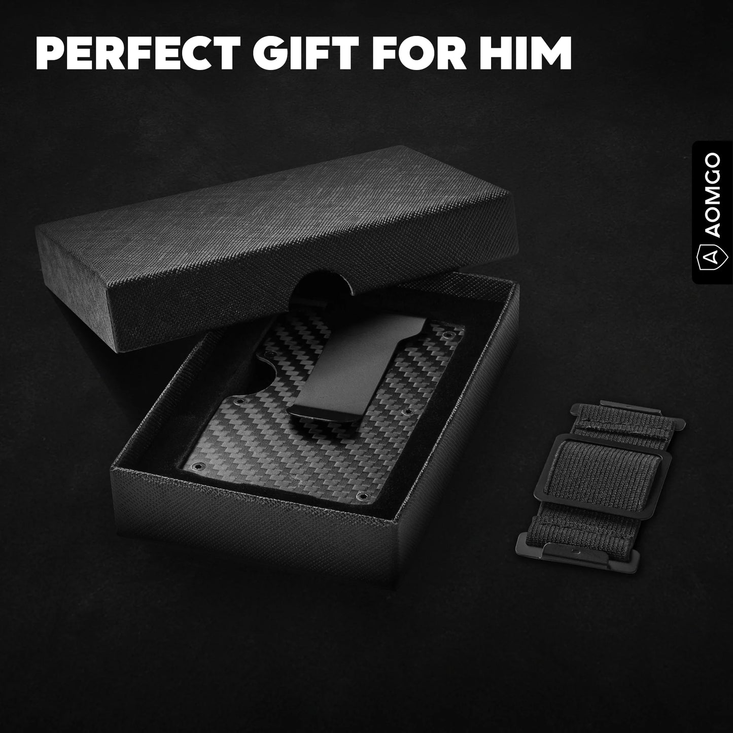 Slim Wallet for Men - RFID Blocking Carbon Fiber Money Clip & Cash Strap - Minimalist Front Pocket Wallet Credit Card Holder for Him - 14 Cards