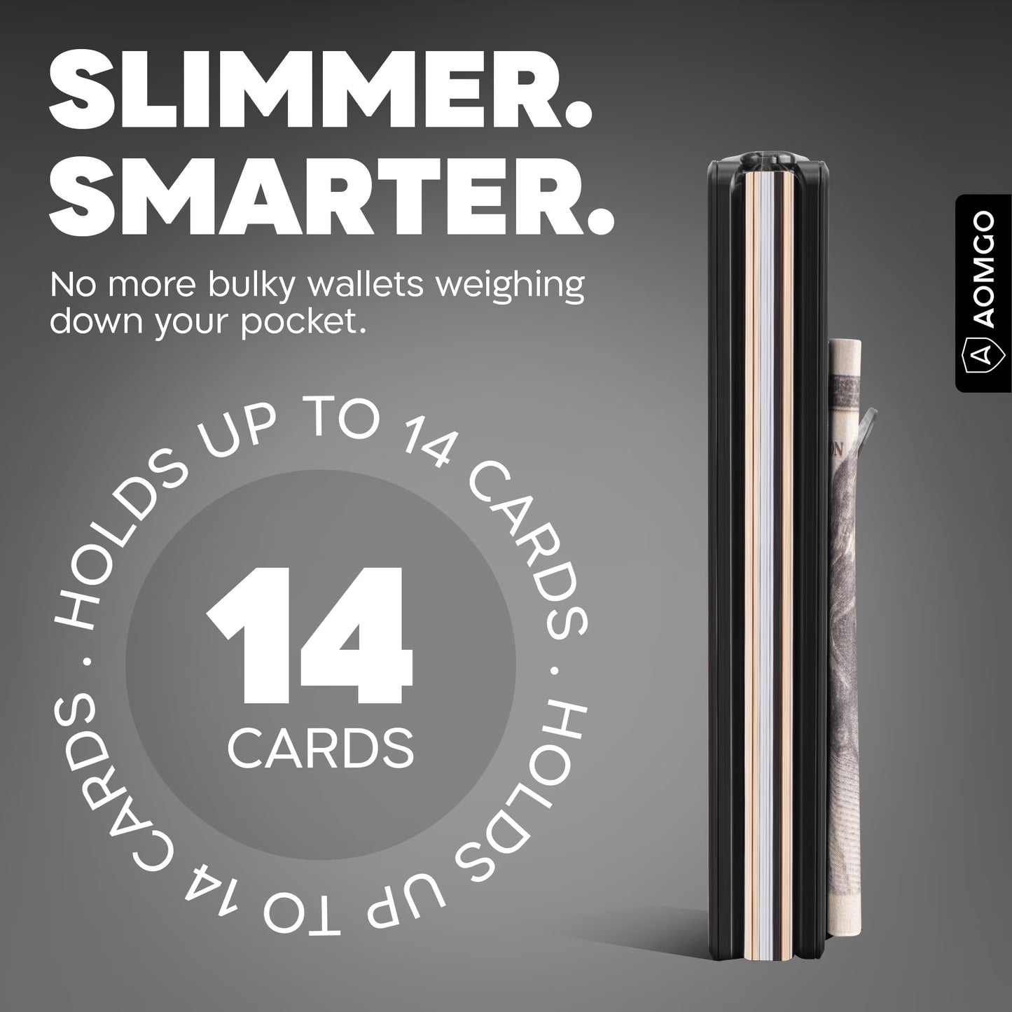 Slim Wallet for Men - RFID Blocking Carbon Fiber Money Clip & Cash Strap - Minimalist Front Pocket Wallet Credit Card Holder for Him - 14 Cards