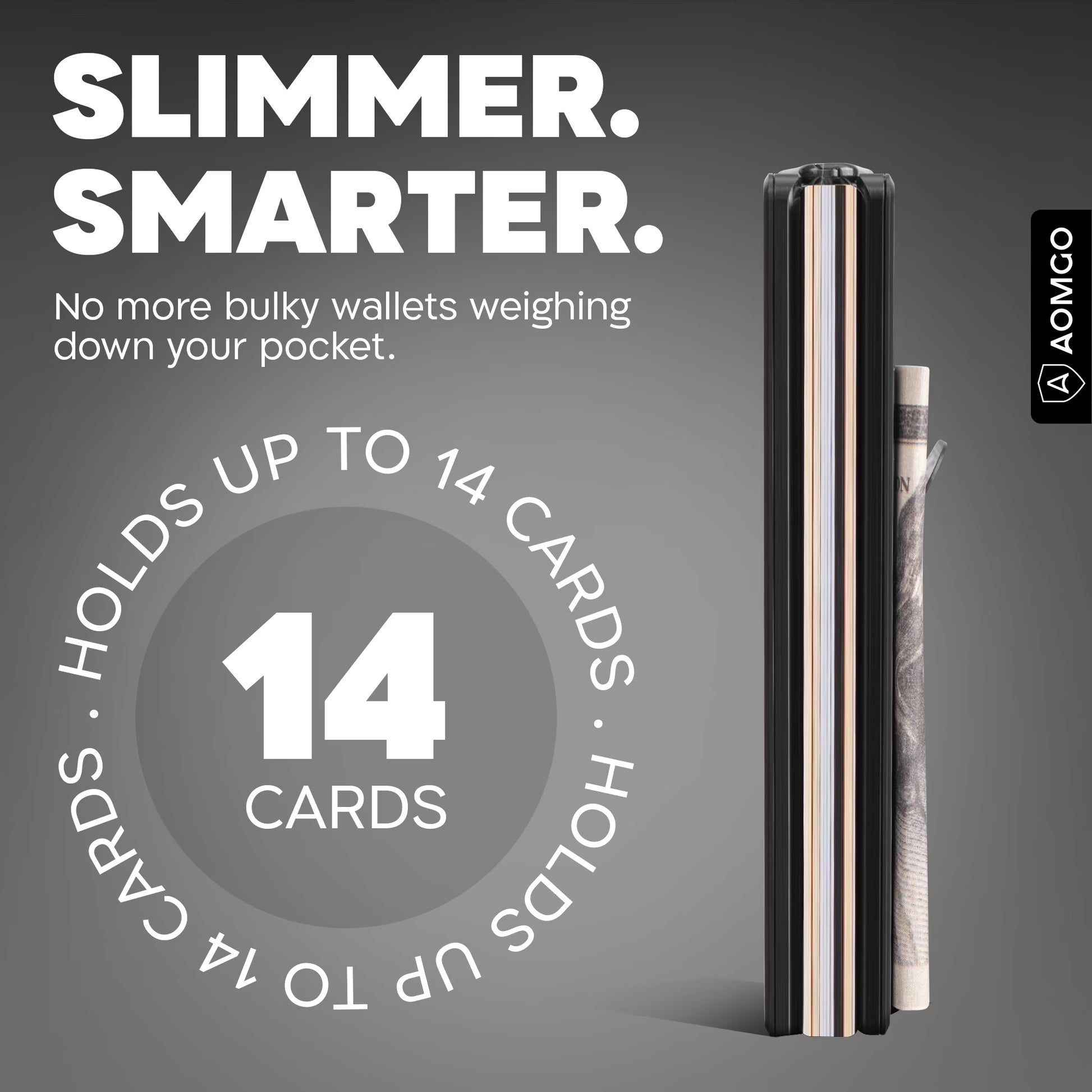 Slim Wallet for Men - RFID Blocking Carbon Fiber Money Clip & Cash Strap - Minimalist Front Pocket Wallet Credit Card Holder for Him - 14 Cards