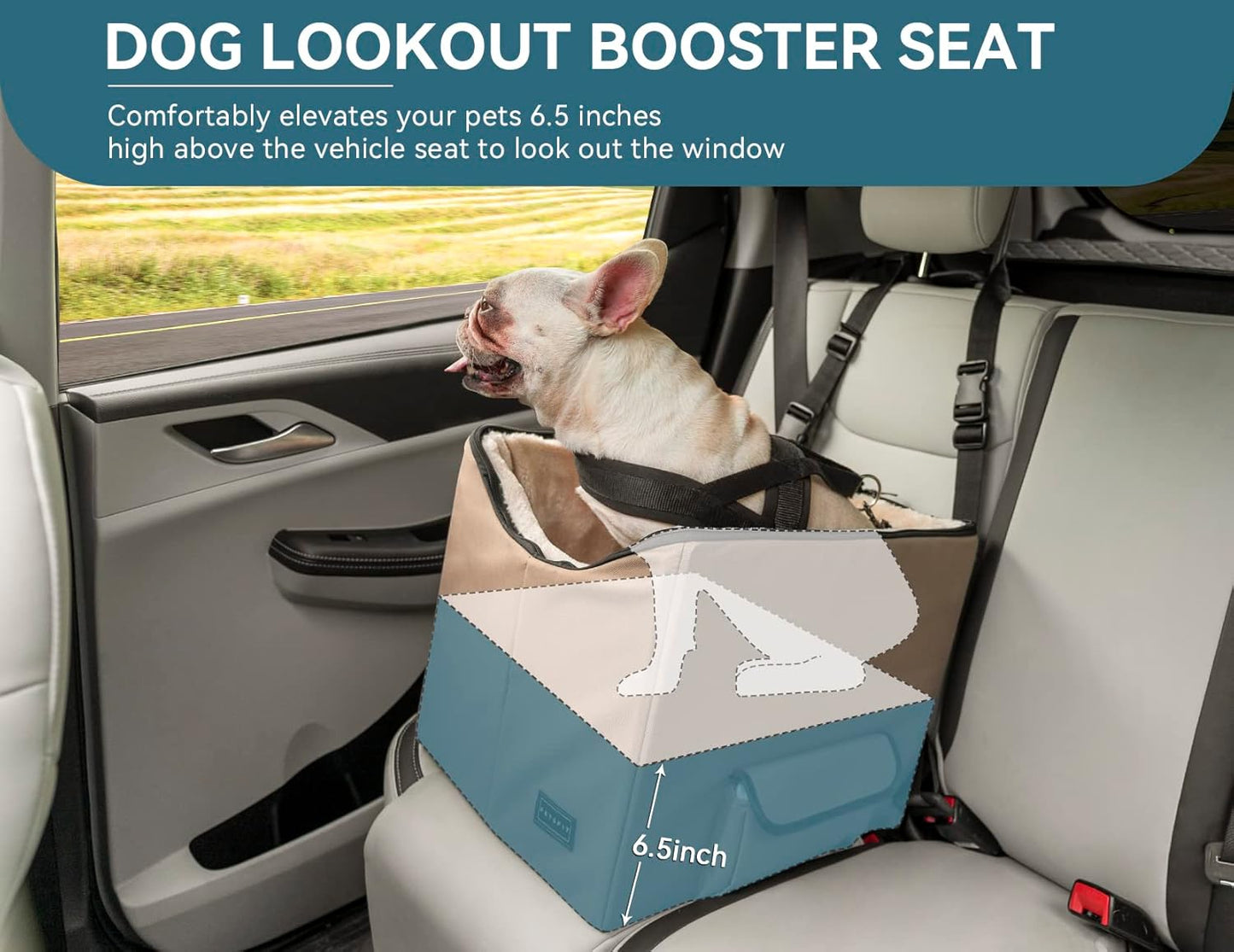 Dog Booster Seat, Washable Pet Car Booster Bucket Seat with Portable Carrying Case for Puppy, Cats, Small Dogs (Small, Tan)