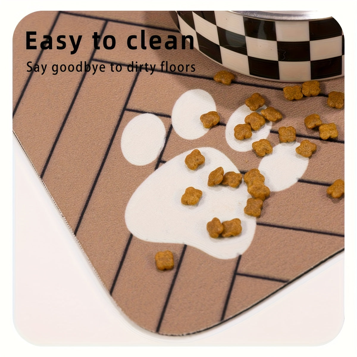 Personalized Custom Anti-Slip Paw Print Dog & Cat Feeding Pads – Quick-Drying, Water-Absorbing, Waterproof, Stain-Resistant Pet Bowl Mats with Bone-Shaped Spacers for Easy Cleaning – Durable Brown & White Designs