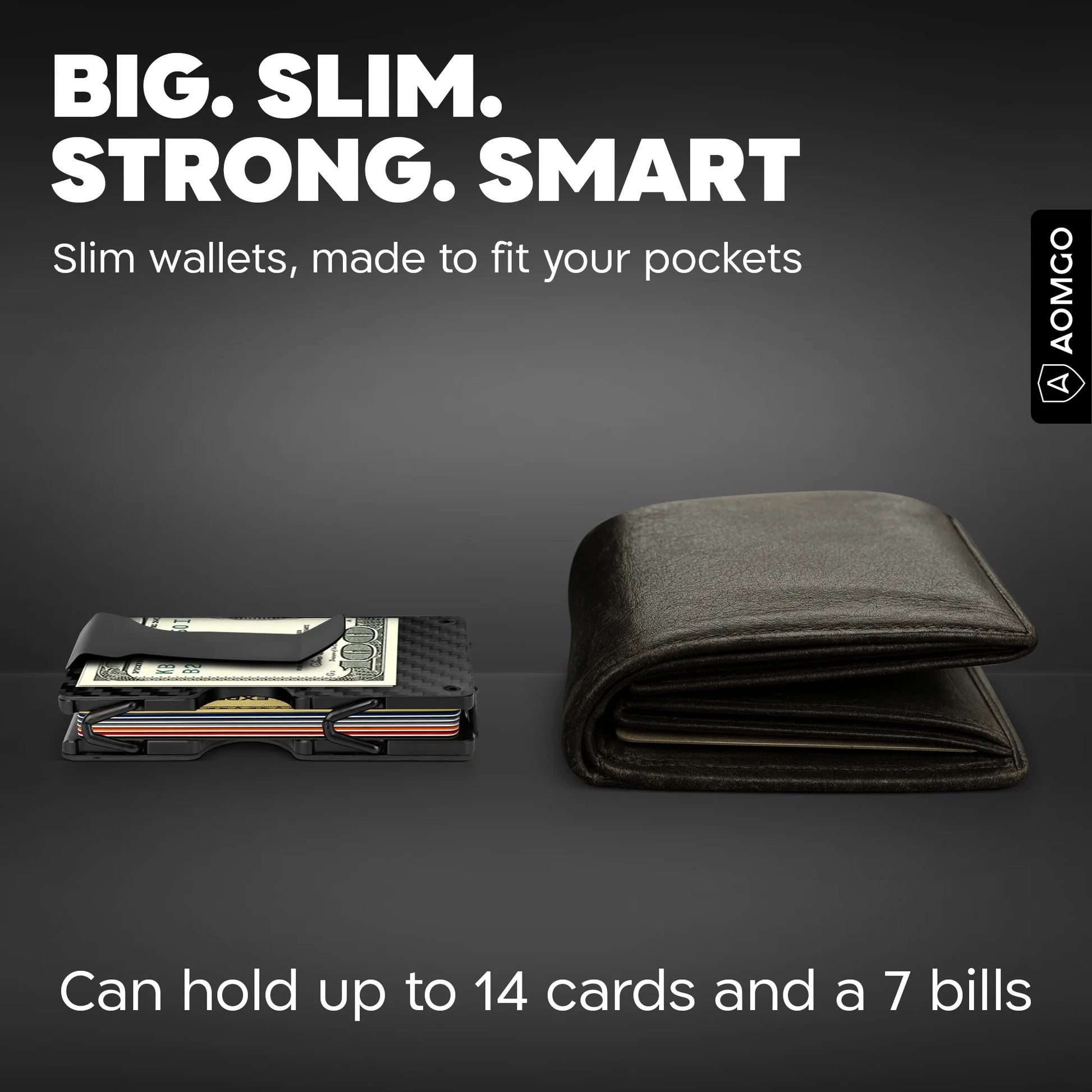 Slim Wallet for Men - RFID Blocking Carbon Fiber Money Clip & Cash Strap - Minimalist Front Pocket Wallet Credit Card Holder for Him - 14 Cards