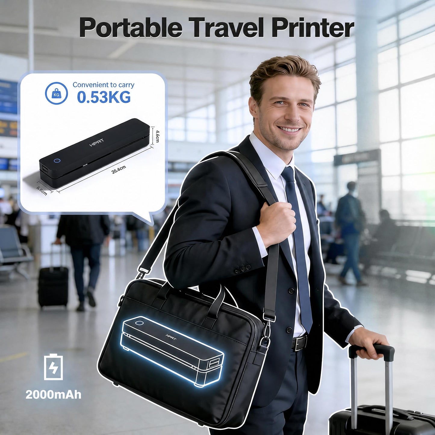 HPRT Portable Wireless Thermal Printer, Ideal for Travel And Home Use, Includes Carrying Case And 200 Sheets of Thermal Paper, Supports 8.5X11-Inch US Letter Size, Compatible with Smartphones And Laptops