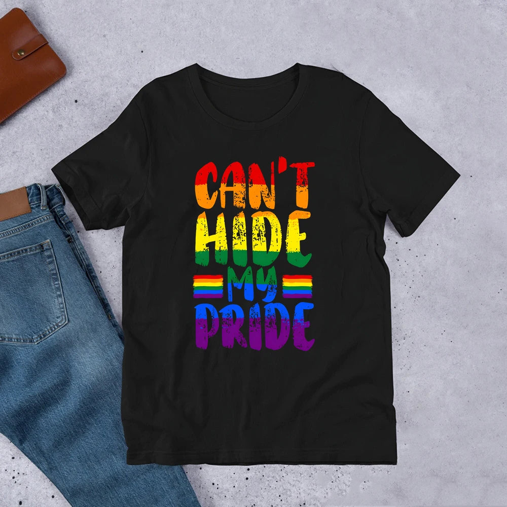 Can'T Hit My Pride Print Women Tee Shirt Girl Rainbow Tshirts LGBT Pride Month Tshirt Love Wins Graphic Tee Summer Women Clothes