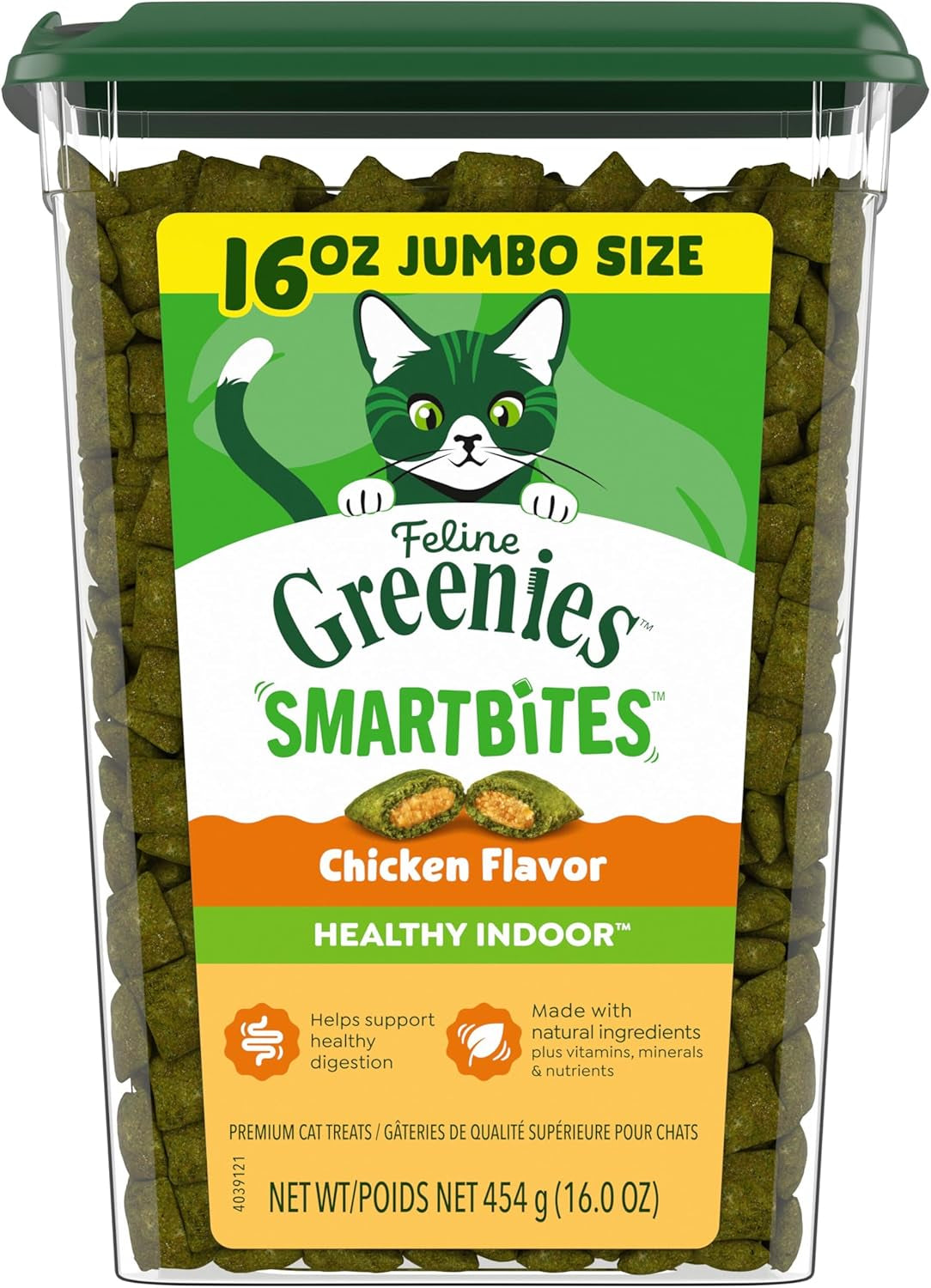 Greenies Feline Smartbites, Cat Treats Healthy Recipe, Indoor Cat Treats, Chicken Flavor, 16 Oz. Tub