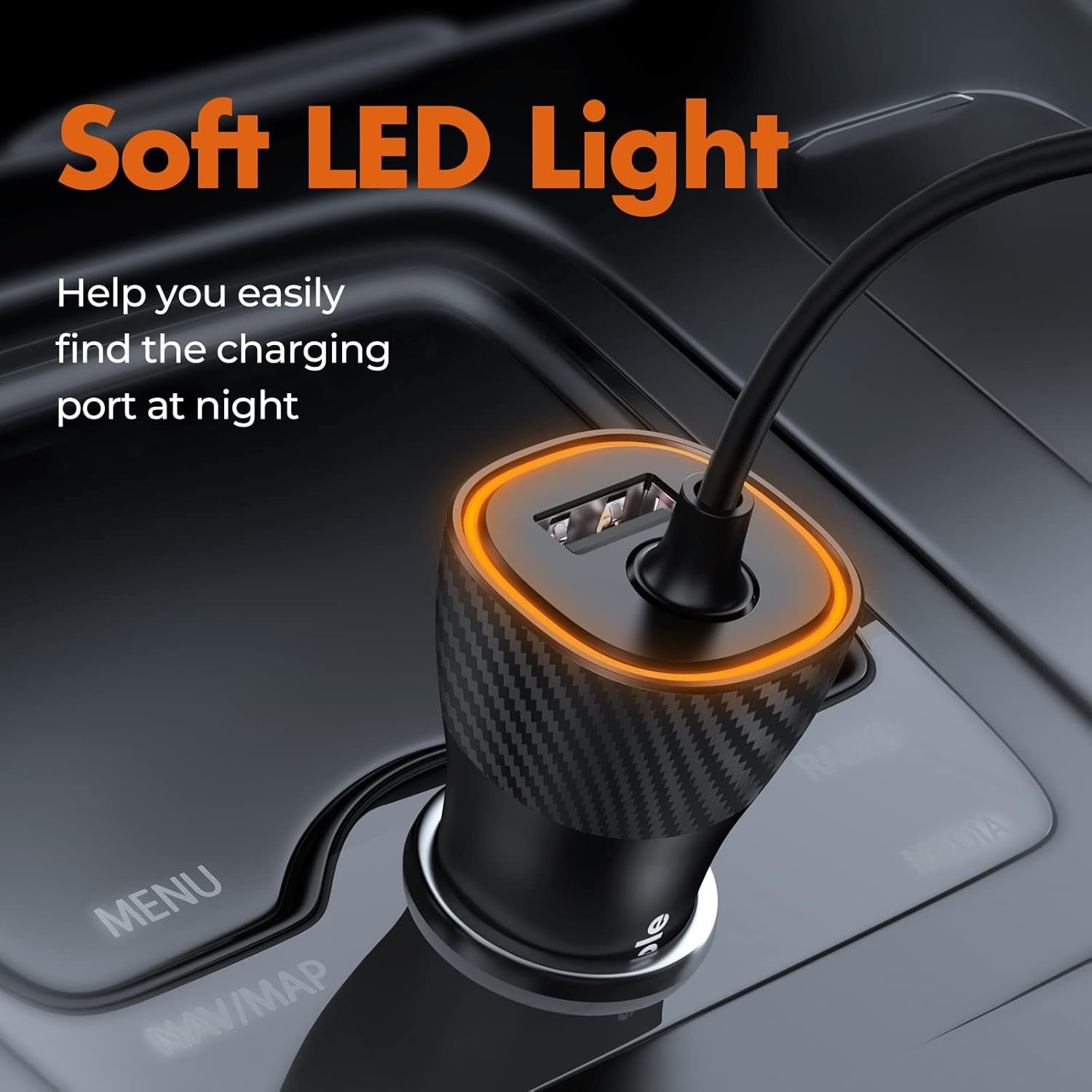 32W Iphone Car Charger -  [PD 20W Quick Charge] [Apple MFI C94 Certified] Phone Cigarette Lighter with Built-In 5FT Lightning Cable for Apple Iphone 14/13/12/11/Xs/Xs Max/Xr/X/8-Orange