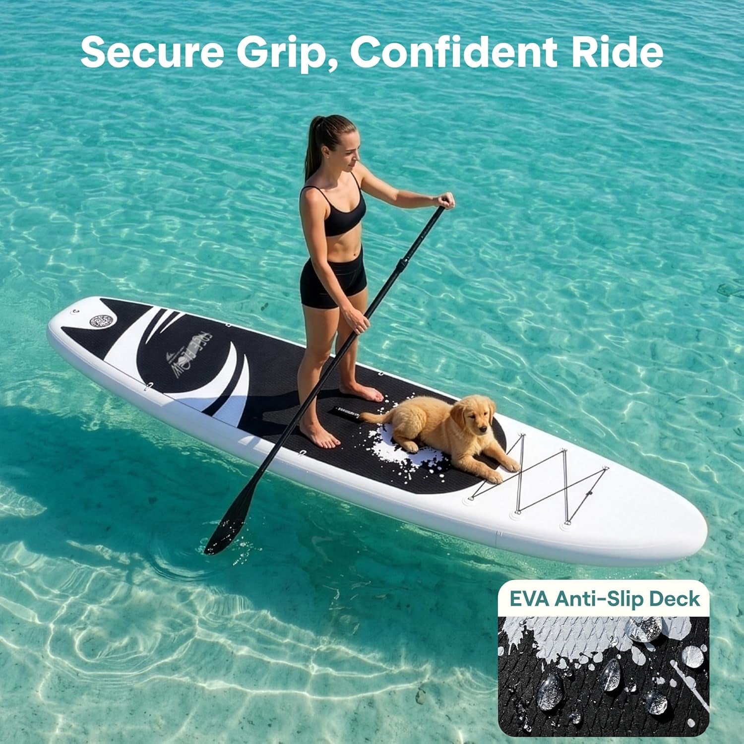 Inflatable Stand up Paddle Board with Premium SUP Accessories – Wide Stable Design with Non-Slip EVA Deck Pad for Adults and Youth of All Skill Levels, 350 Lbs Capacity