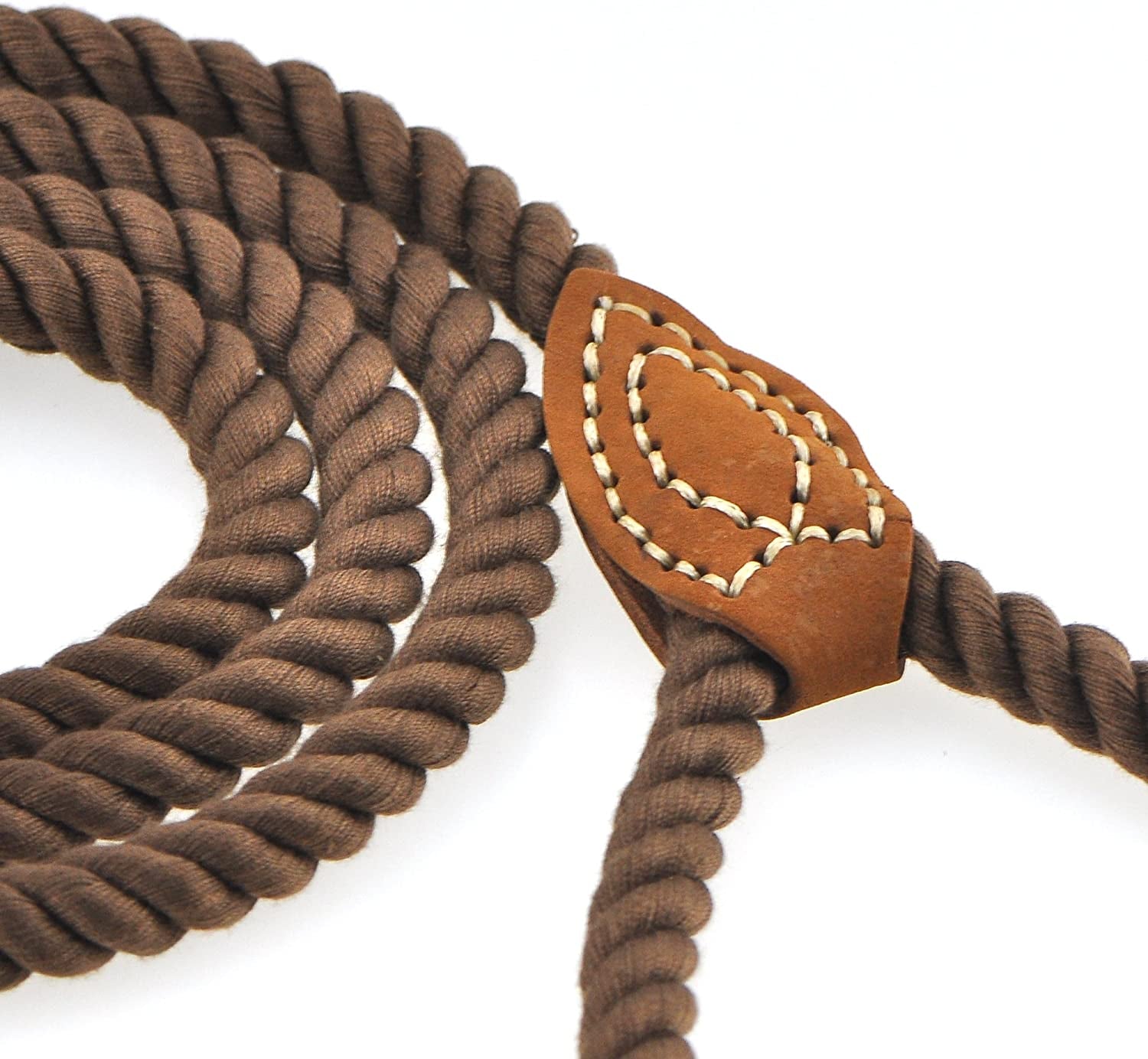 Dog Leash, Braided Cotton Rope Leashes with Leather Tip - Heavy Duty Metal Clasp, 4FT, 1/2" Thick - Wedding, Walking & Training Leash for Small Medium Large Dogs (Dark Brown)