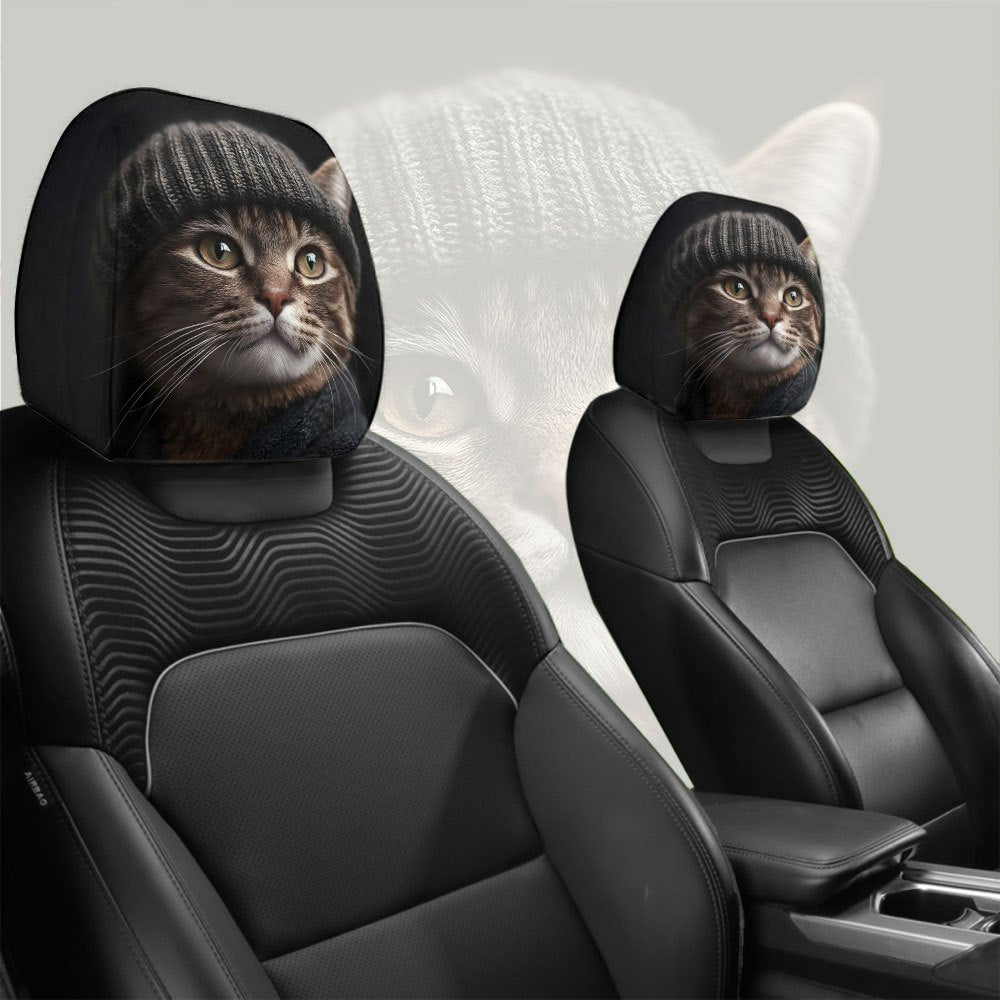 2pcs, Knit Cat Print Car Headrest Covers, Universal Fit Stylish Seat Protectors for Long Road Trips, Business Trips, Date Nights, and Car Decorations to Enhance Driving, Car Seat Covers, Headrest Car Cover, Car Seat Protectors, Driving Comfort