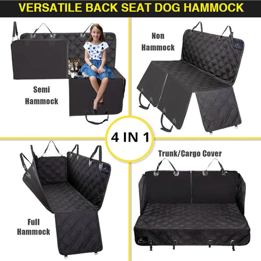 Dog Car Seat Cover with Mesh Window, Heavy Duty Pet Seat Cover for Back Seat, Extra Padded Non-Slip Dog Hammock, Water-Resistant Back Seat Protector for Cars Trucks and Suvs (64" W X 60" L)
