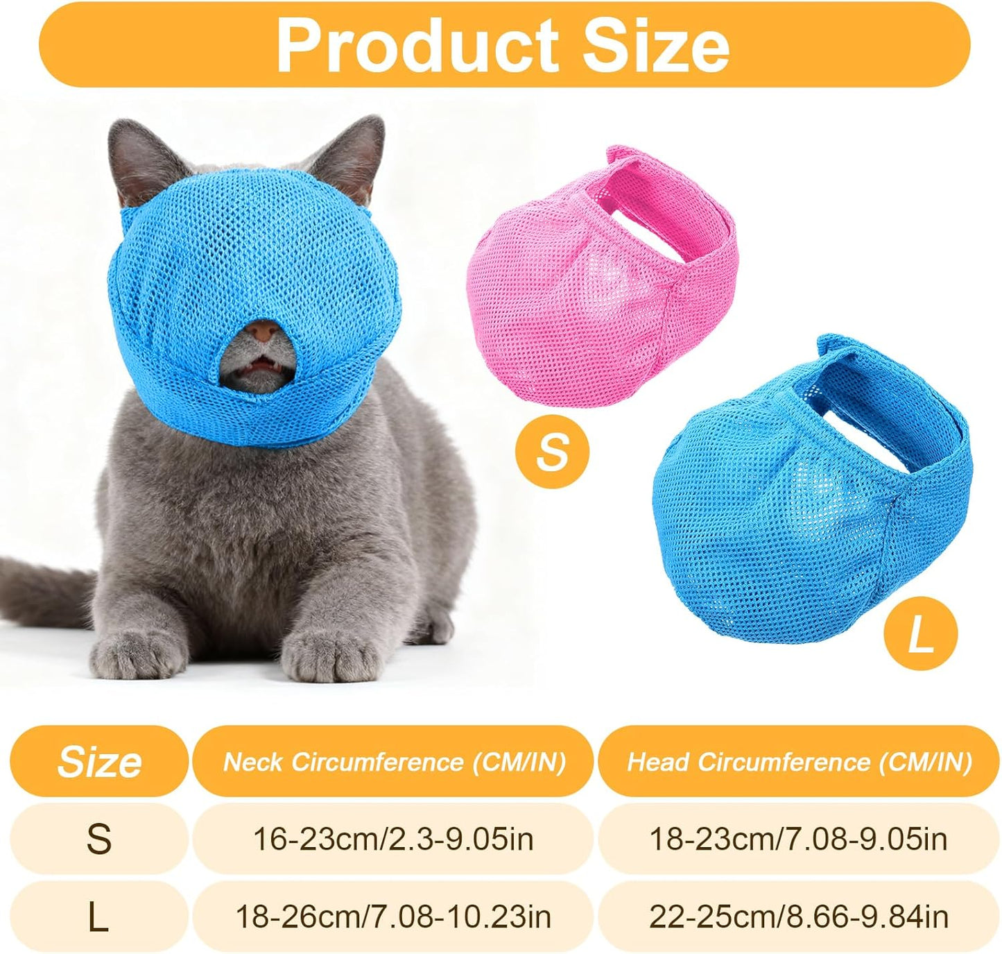 2Pcs Cat Muzzles Breathable Mesh Muzzles with Soft Mesh Covered, Cat Mask for Grooming, anti Bite anti Meow Prevent from Biting