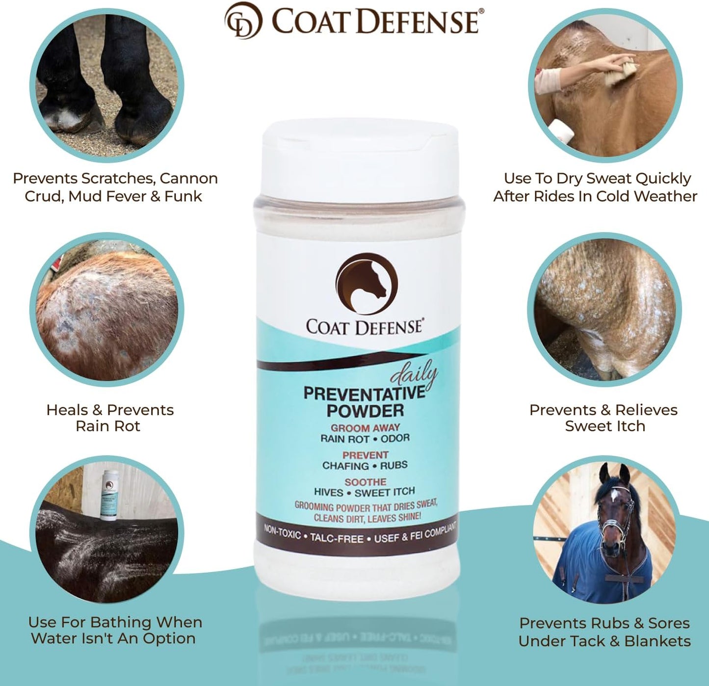 Daily Preventative Powder & Rain Rot Treatment for Horses | Safe & Effective Equine Sweet Itch, Skin Funk, Scratches | Dry Horse Shampoo, 64 Oz. | All Natural Ingredients