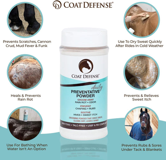 Daily Preventative Powder & Rain Rot Treatment for Horses | Safe & Effective Equine Sweet Itch, Skin Funk, Scratches | Dry Horse Shampoo, 64 Oz. | All Natural Ingredients