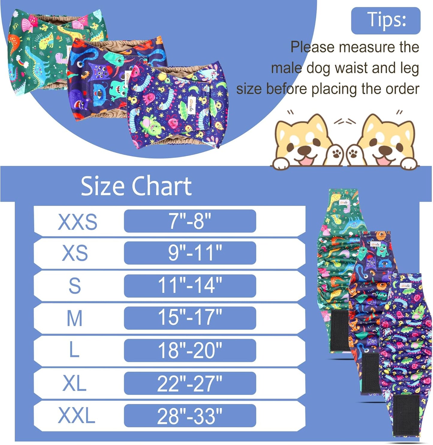 Reusable Dog Diapers Male 3Pcs, Premium Washable Belly Band for Male Dogs Xlarge, High Absorbing Male Dog Wraps for Doggie & Puppy in Incontinence, Excitable Urination and Training XL