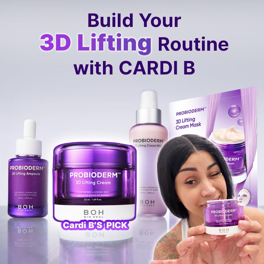 [Cardi B'S Pick]  Probioderm 3D Lifting Cream 1.7 Fl Oz - Advanced Korean Facial Night Cream with 17-Peptide Complex & Probioderm for Face and Neck, Butter-Rich Texture for Perfect Slugging