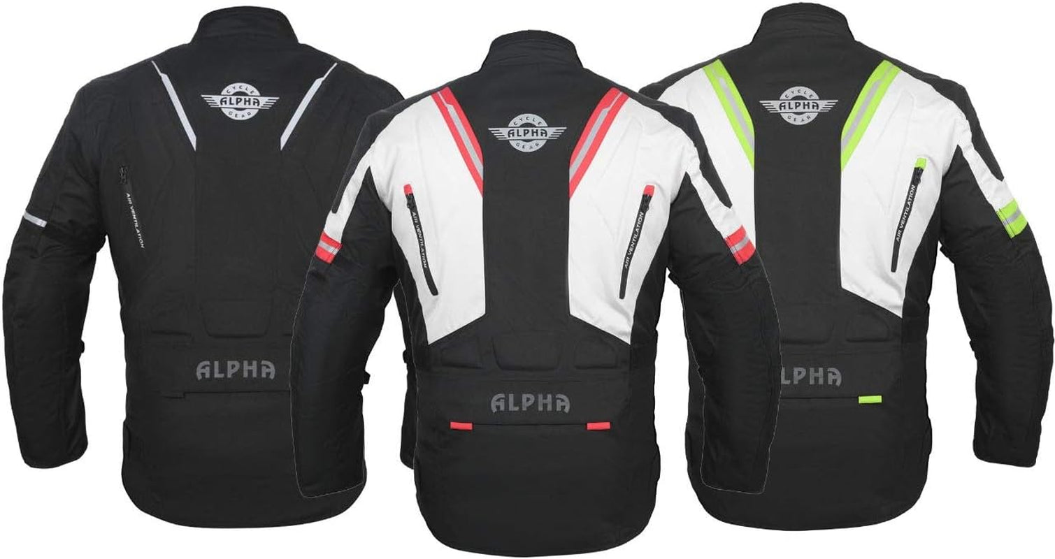 ACG ADVENTURE MOTORCYCLE JACKET MEN for TOURING CE ARMOR WATERPROOF ALL SEASON BIKER RIDING (BLACK/RED, MEDIUM)