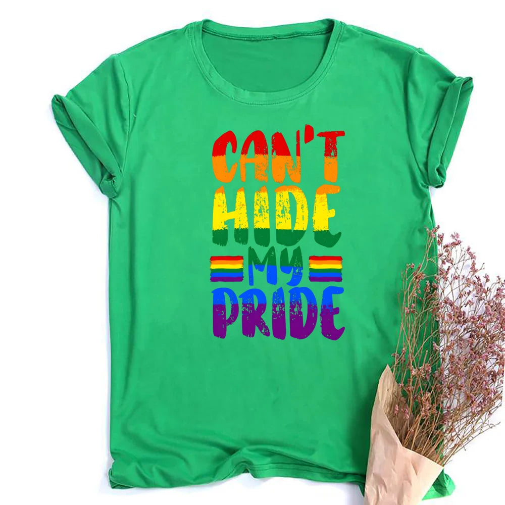 Can'T Hit My Pride Print Women Tee Shirt Girl Rainbow Tshirts LGBT Pride Month Tshirt Love Wins Graphic Tee Summer Women Clothes