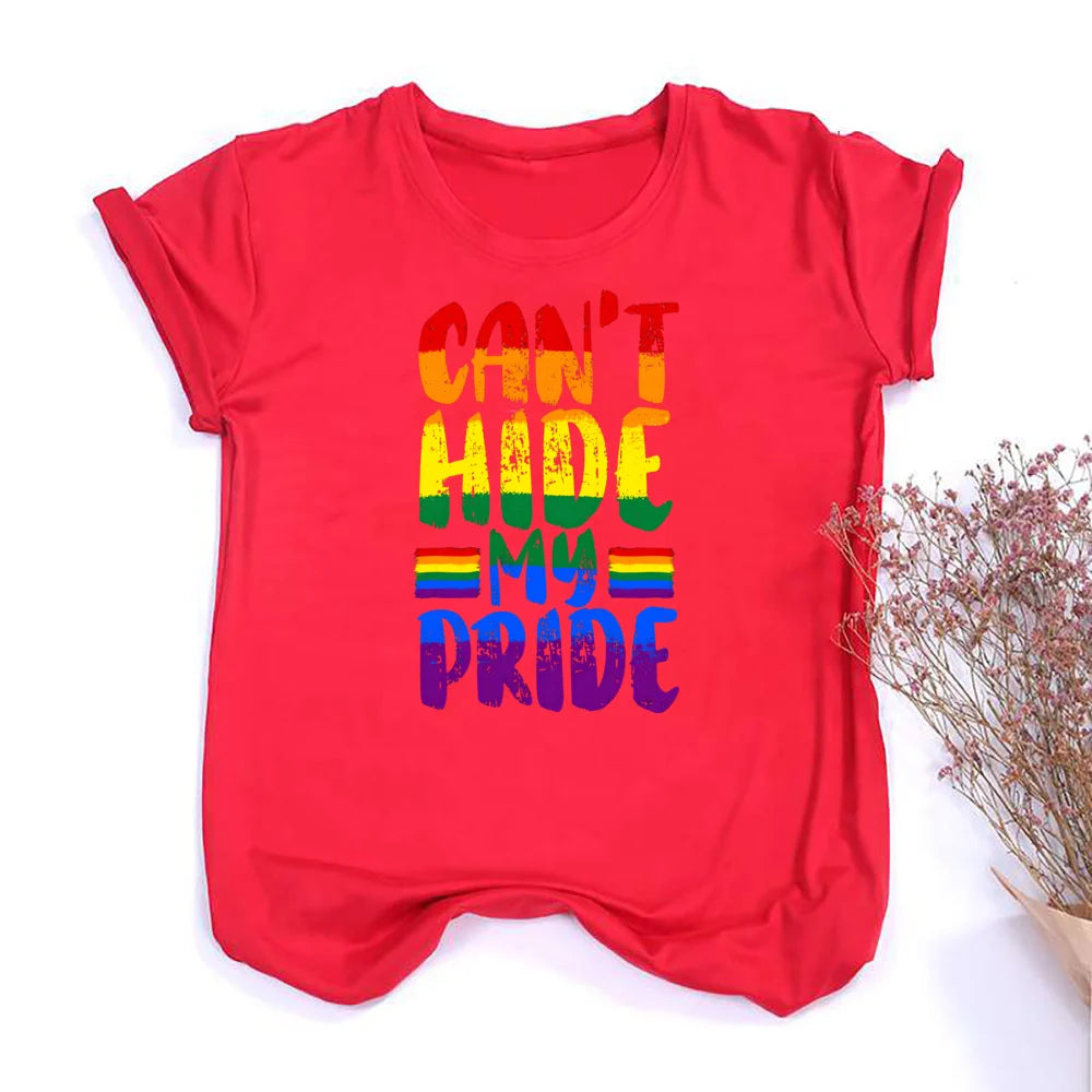 Can'T Hit My Pride Print Women Tee Shirt Girl Rainbow Tshirts LGBT Pride Month Tshirt Love Wins Graphic Tee Summer Women Clothes