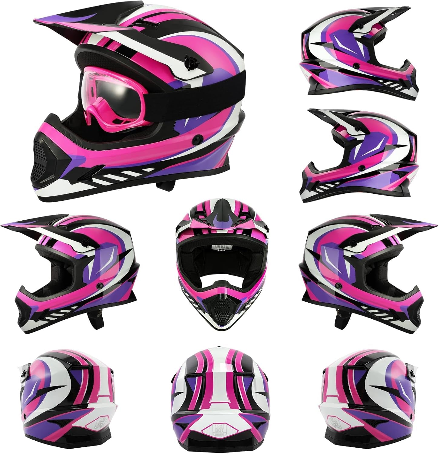 Dot Youth & Kids Motocross Offroad Street Helmet Full Face Motorcycle Youth ATV Helmet Dirt Bike Motocross ATV Helmet+Gloves+Goggles Rose Red-S