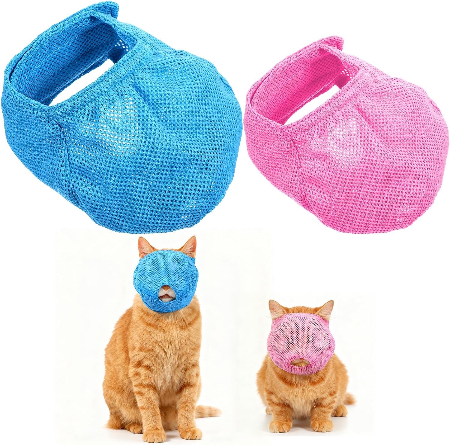 2Pcs Cat Muzzles Breathable Mesh Muzzles with Soft Mesh Covered, Cat Mask for Grooming, anti Bite anti Meow Prevent from Biting