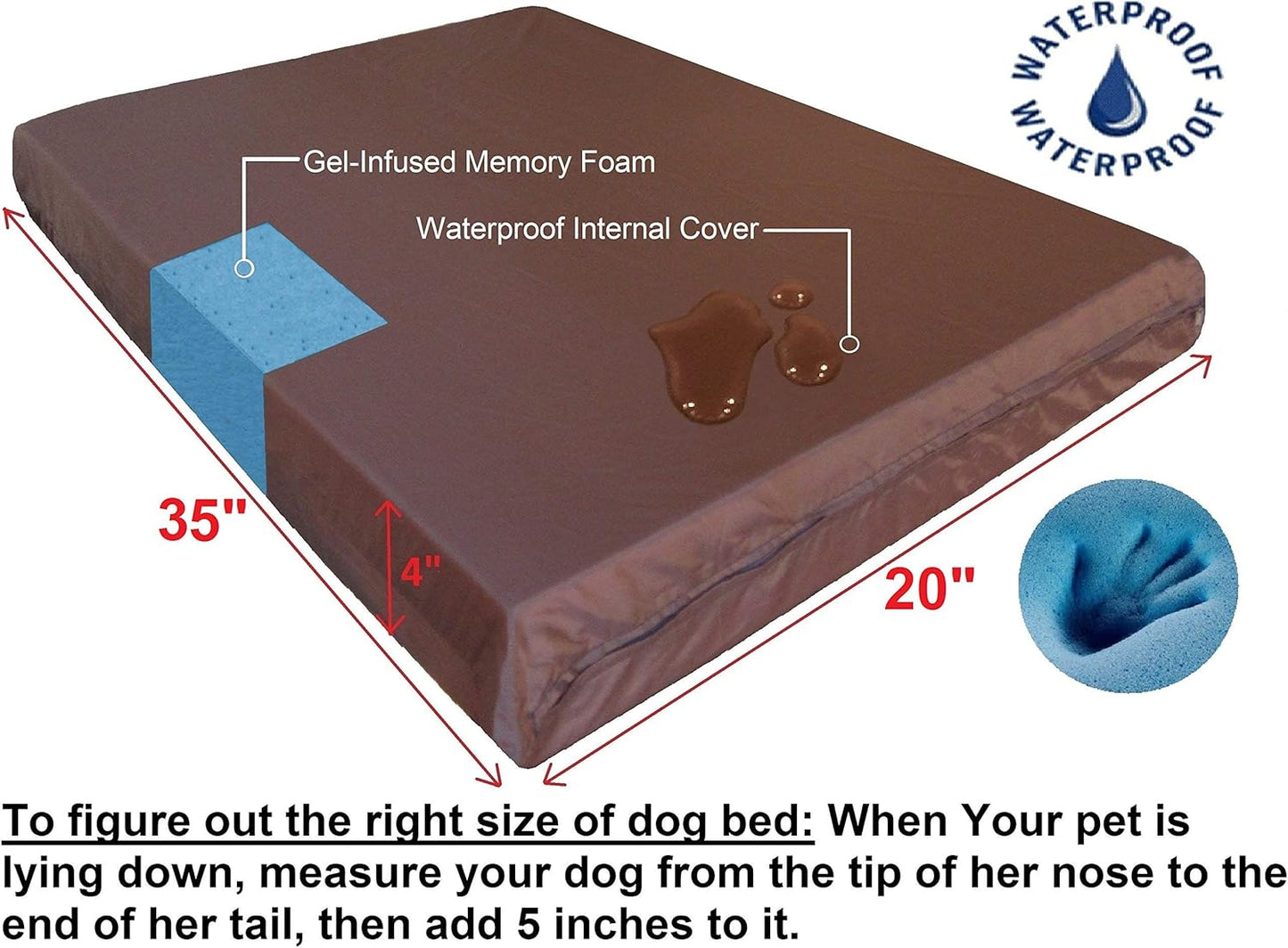 Orthopedic Small Medium Cool Memory Foam Pet Dog Bed, Waterproof Liner with Khaki Microsuede Cover and Extra External Case 35X20X4 Inch
