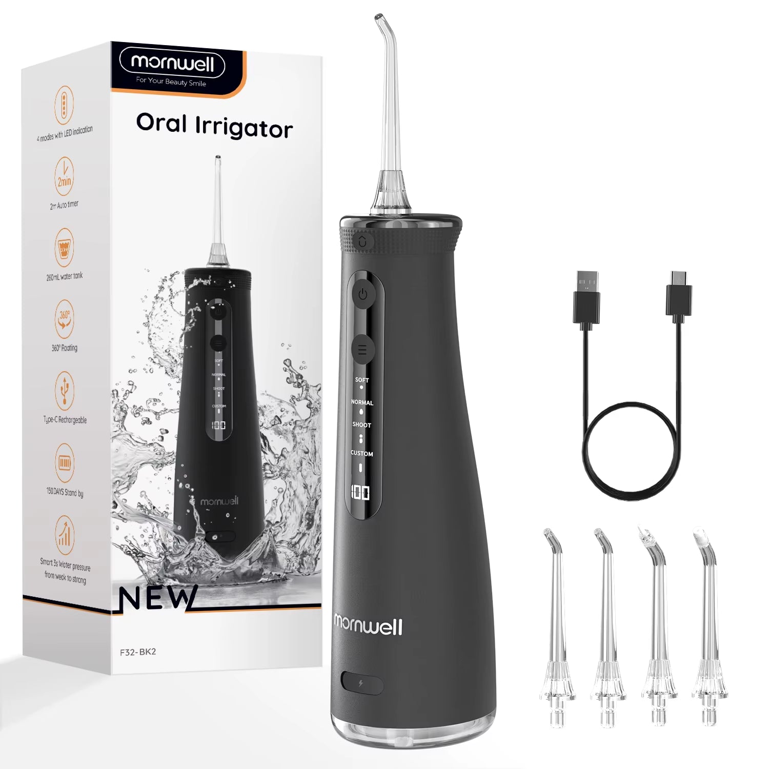 F32 Water Floss Oral Teeth Whitening Home Appliance Sonic Water Flosser 260ML Tank Teeth Cleaner Oral Water Jet