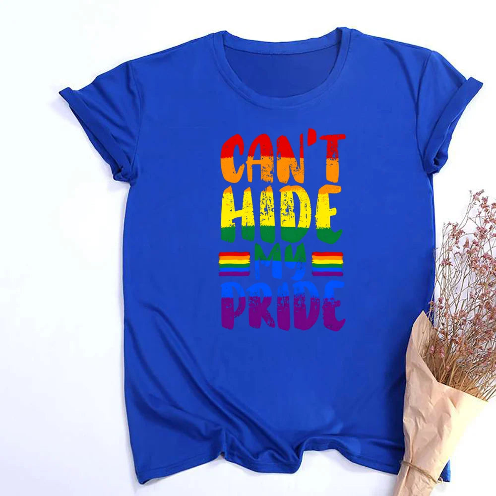 Can'T Hit My Pride Print Women Tee Shirt Girl Rainbow Tshirts LGBT Pride Month Tshirt Love Wins Graphic Tee Summer Women Clothes